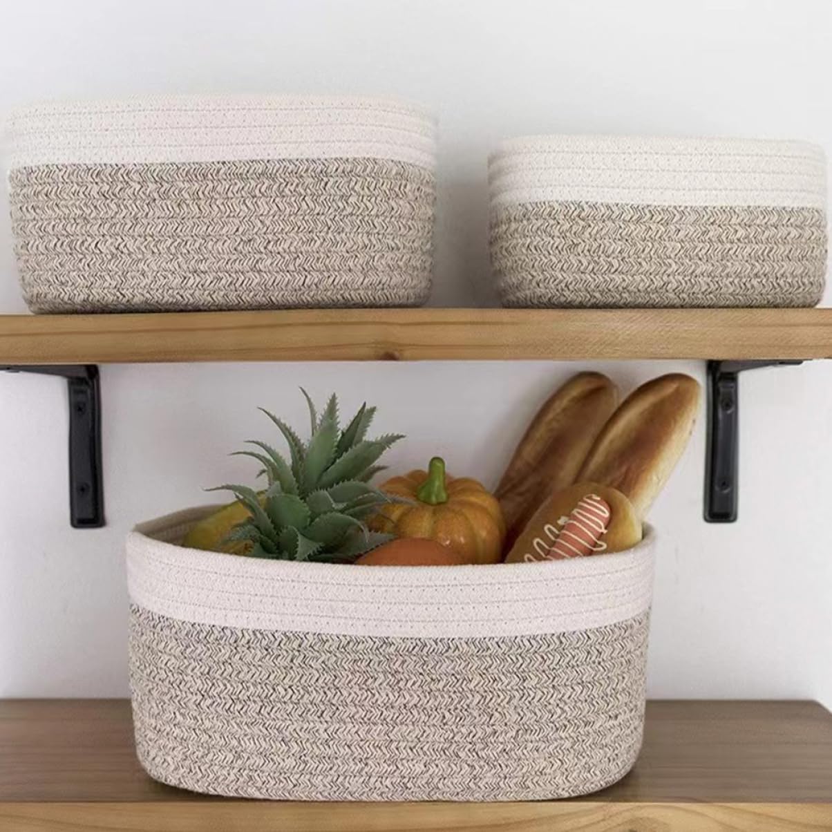 iplusmile 3 piezas Cestas de Almacenamiento de Algodón Trenzado Juego de Organizador de Escritorio para Decorar y Almacenar Objetos Pequeños Casa o