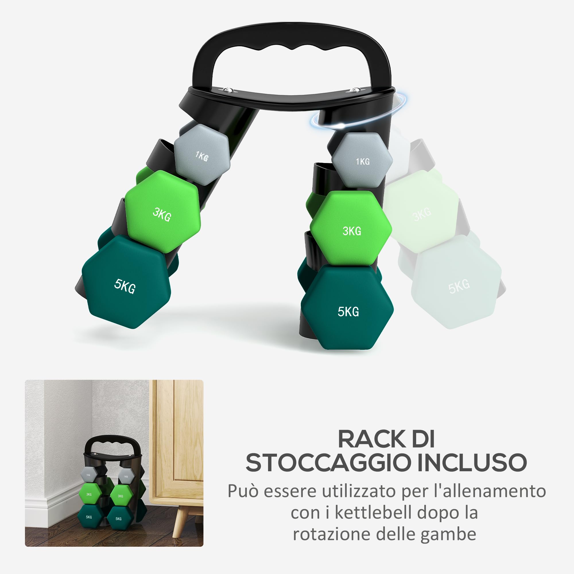 SPORTNOW Hanteln Set 6 Kurzhanteln mit Klappbarem Hantelständer, Hexagon-Hanteln, Kugelhantel für Fitness, Gymnastik, Zuhause