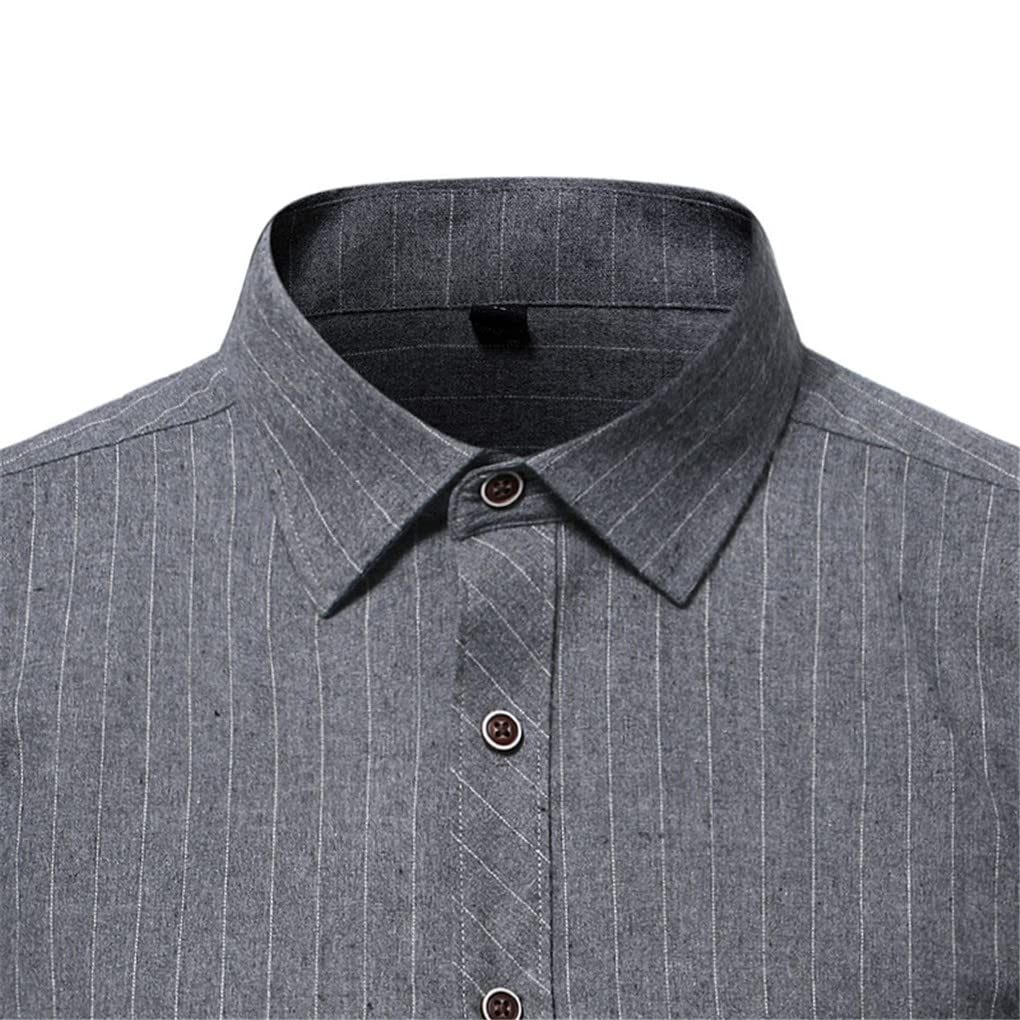 Dninmim Camicia classica classica a maniche lunghe da uomo a righe nere Slim Office Social Button Dress Shirt, Plaid-grigio scuro9, M