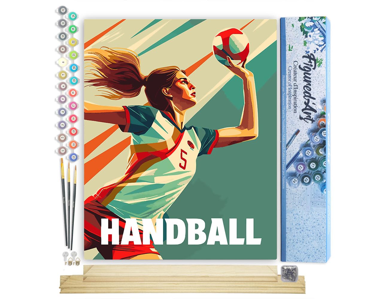Figured'Art Paint by Number for Adults Sport Poster Handball 40x50cm - Craft Art Painting Rolled Canvas with DIY Wooden Frame