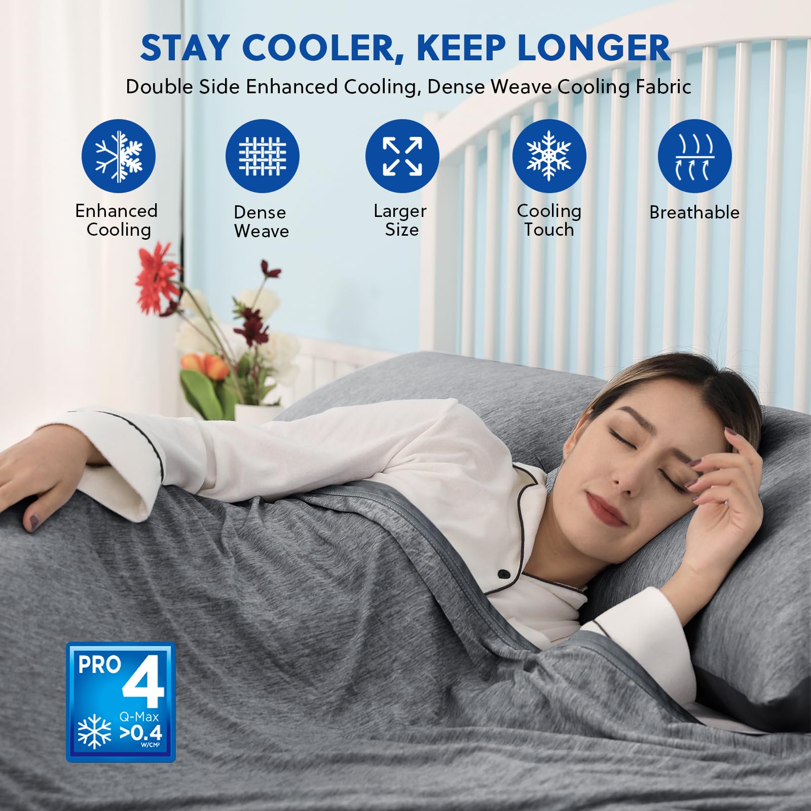 HOMFINE Coperta termica per dormienti caldi – Coperta estiva leggera con Q-Max giapponese > 0,43 fibre fredde, 2 in 1, double face, coperta da viaggio, Grigio Scuro, 230 X 275 CM