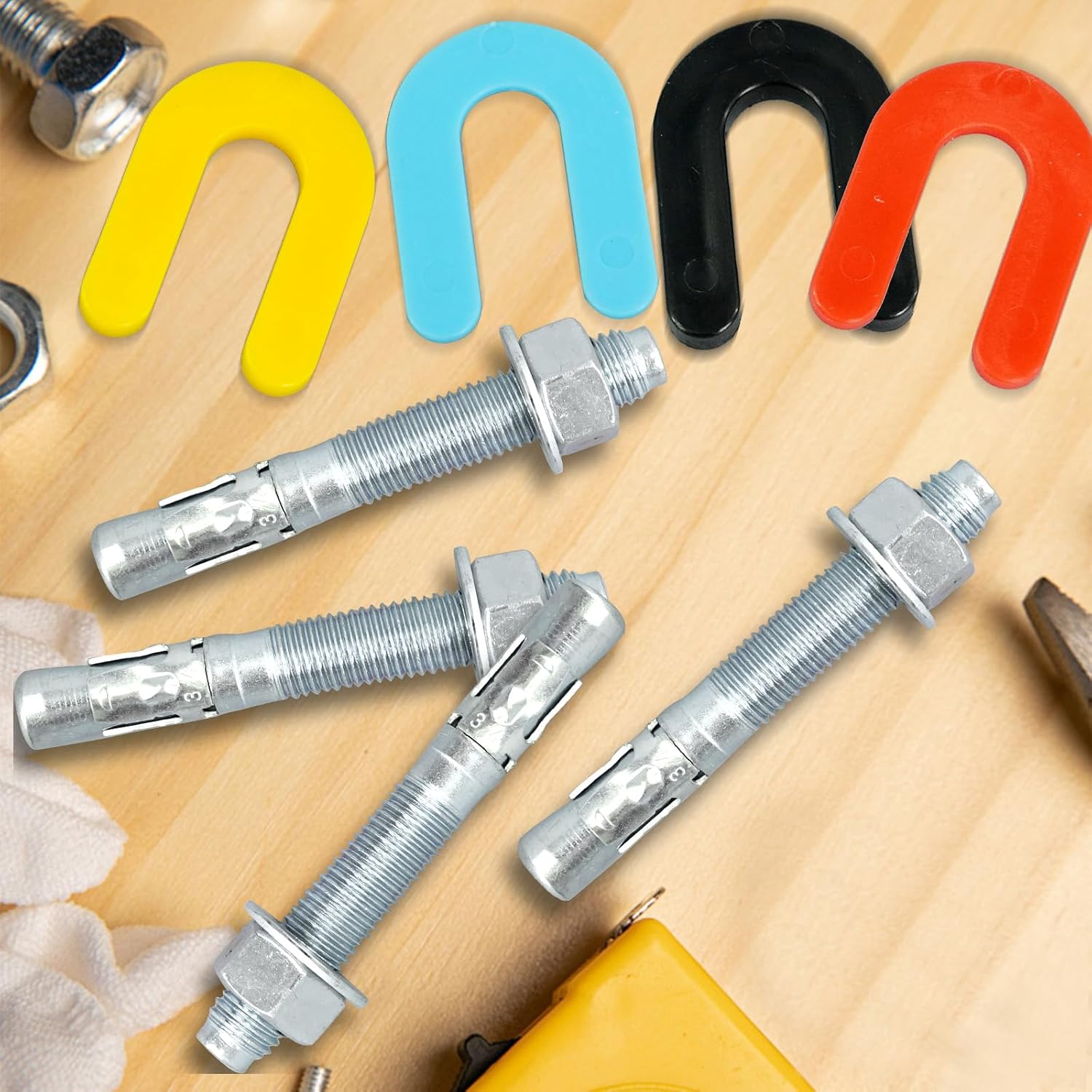 58 Pcs Lift Install Kit Car Lift Installation 18 3/4" x 5.5"Wedge Anchor Bolts and 4 Colors 40 1/4" 1/8" 1/16" 3/16" Leveling Shims