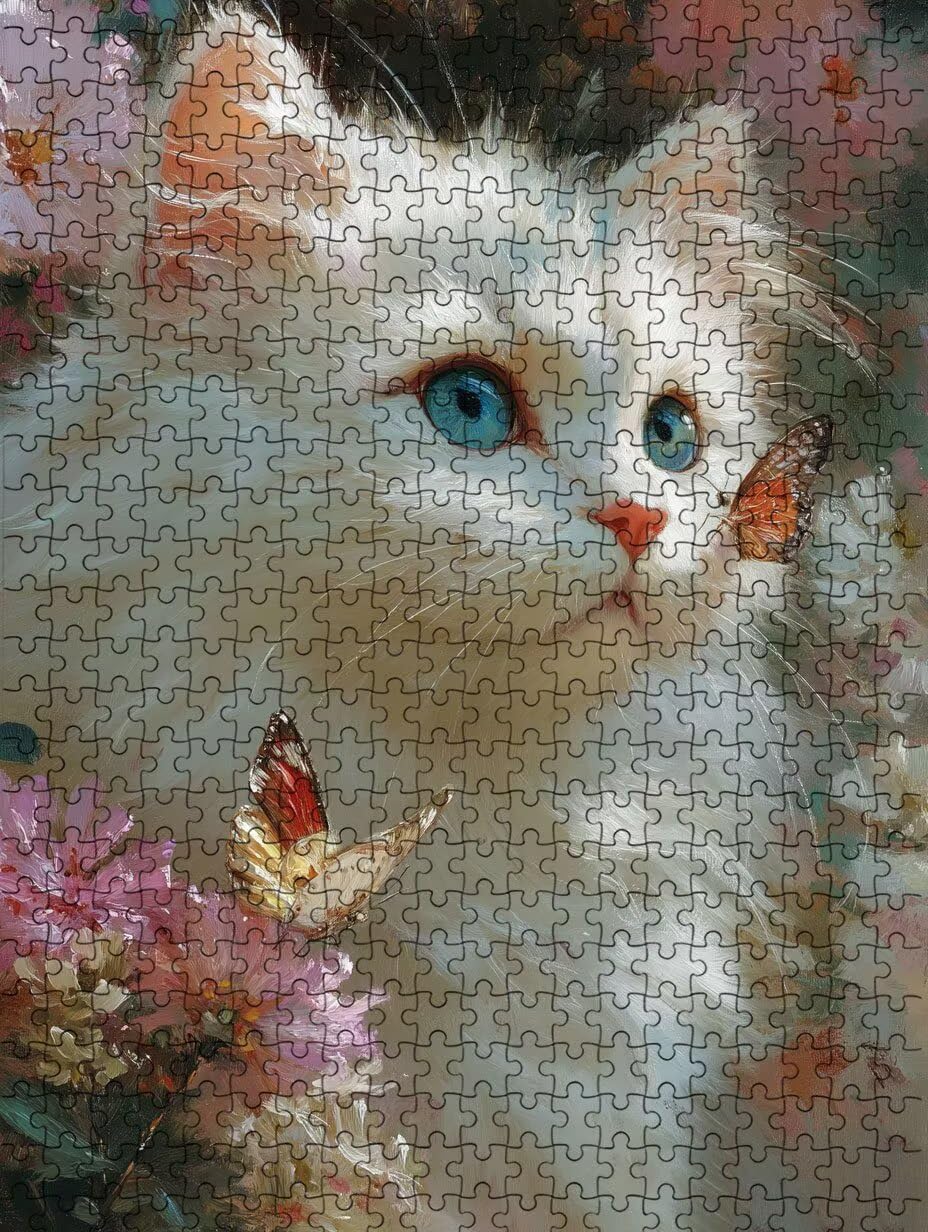 Puzzle 4000 Teile, WeißE Katze Schmetterling Puzzle Erwachsene 4000, Klassische Puzzles, Puzzlespiele für Die Ganze Familie, Mit Schöner Verpackung, Dekoration Puzzles und Geschenke FNKL3-18