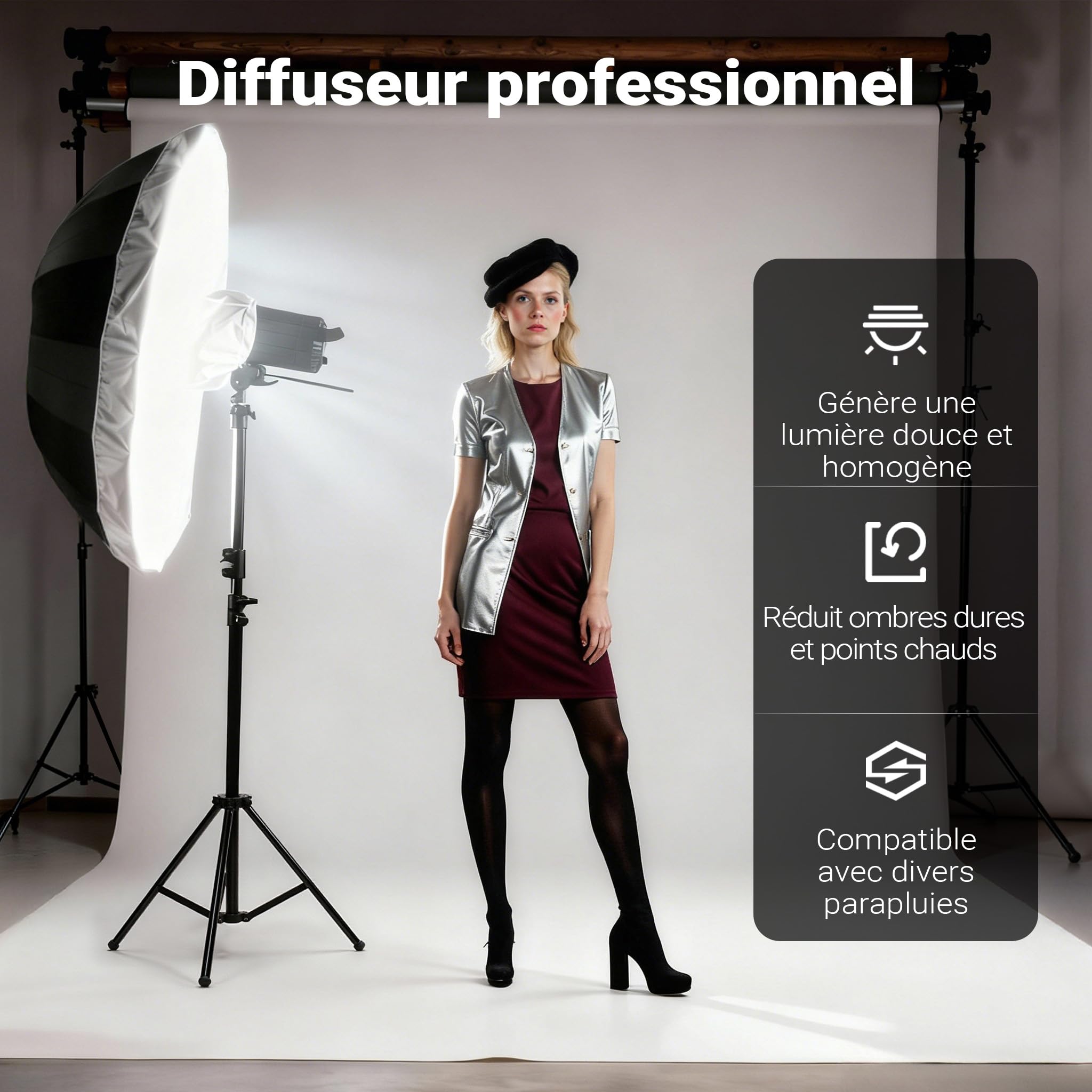Walimex pro Diffuseur pour parapluies réflecteurs paraboliques Ø 165 cm – Diffuseur de lumière pour Une lumière Douce et homogène dans Les Studios Photo et la Photographie de Portrait
