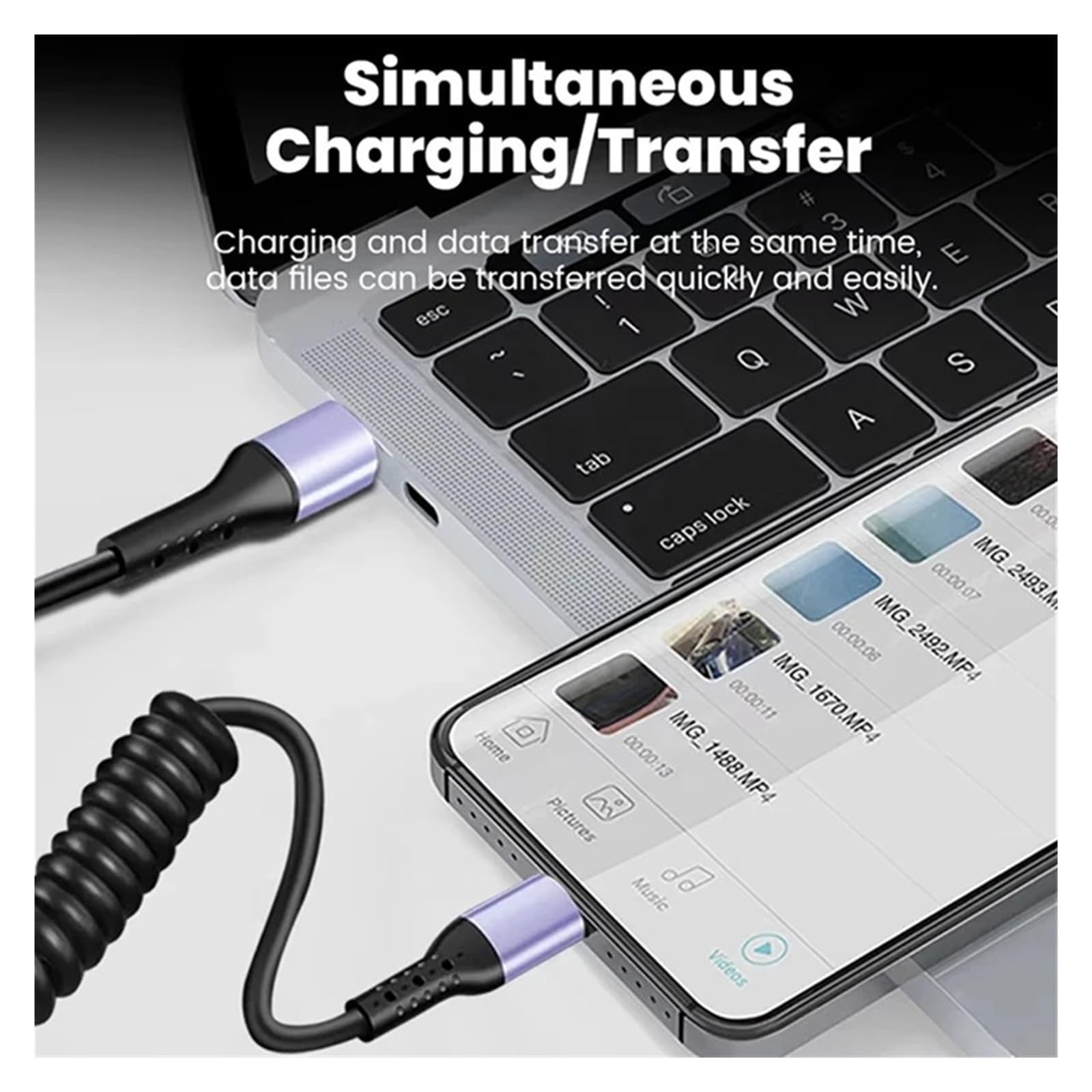 USB C 6 A 66 W Fast Charge Spring Cable do iPhone do Xiaomi do Samsunga (100 W c-c)