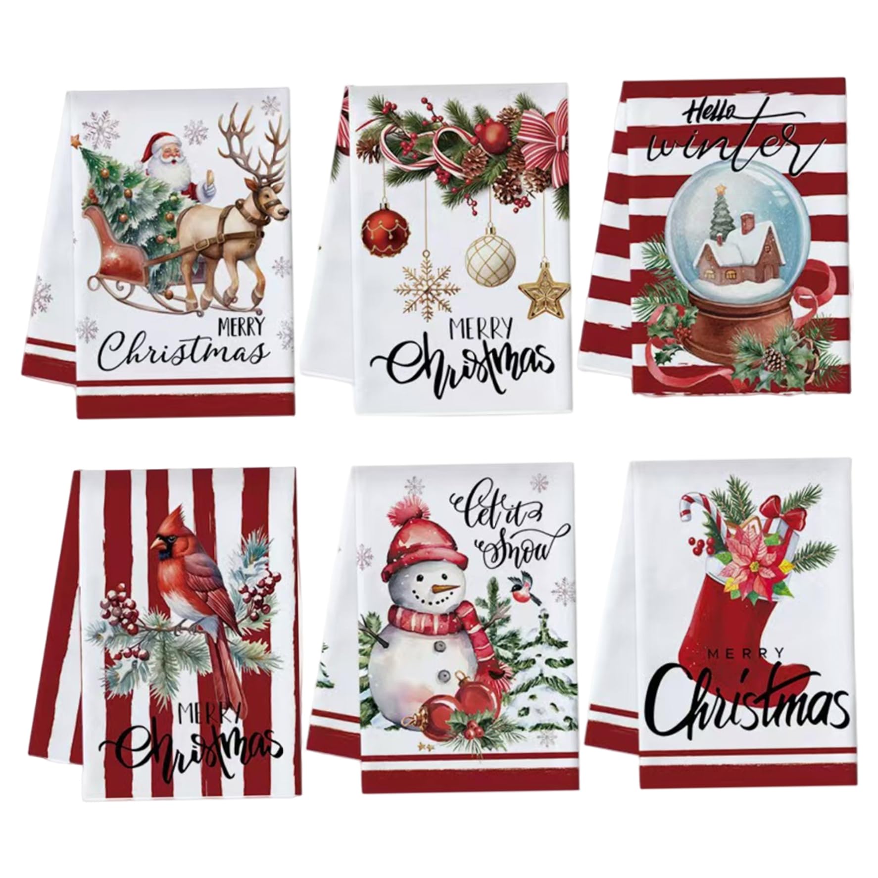 Toallas navideñas para manos juego de 6 piezas de microfibra