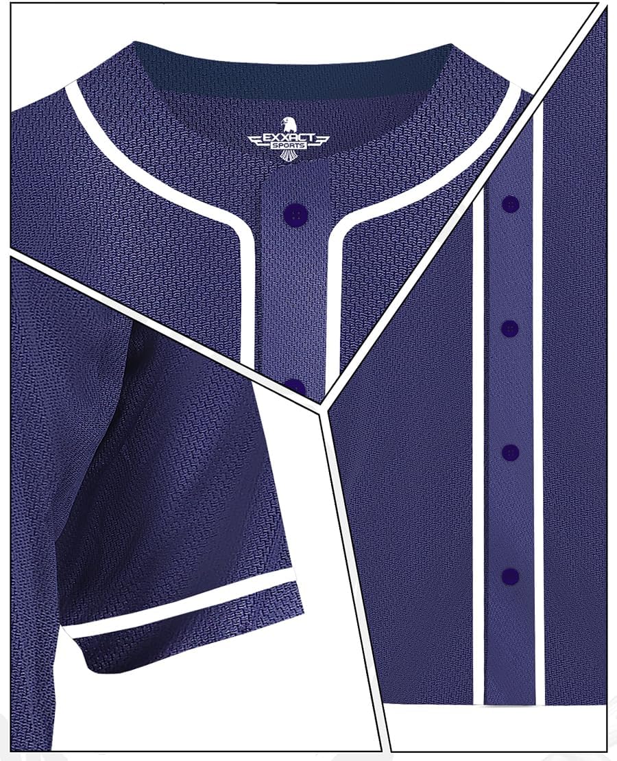 Exxact Sports Blank Baseball Jersey, Unisex Classic Button Down Softball Jersey for Men & Women, Comfortable for All-Day Wear - Image 7