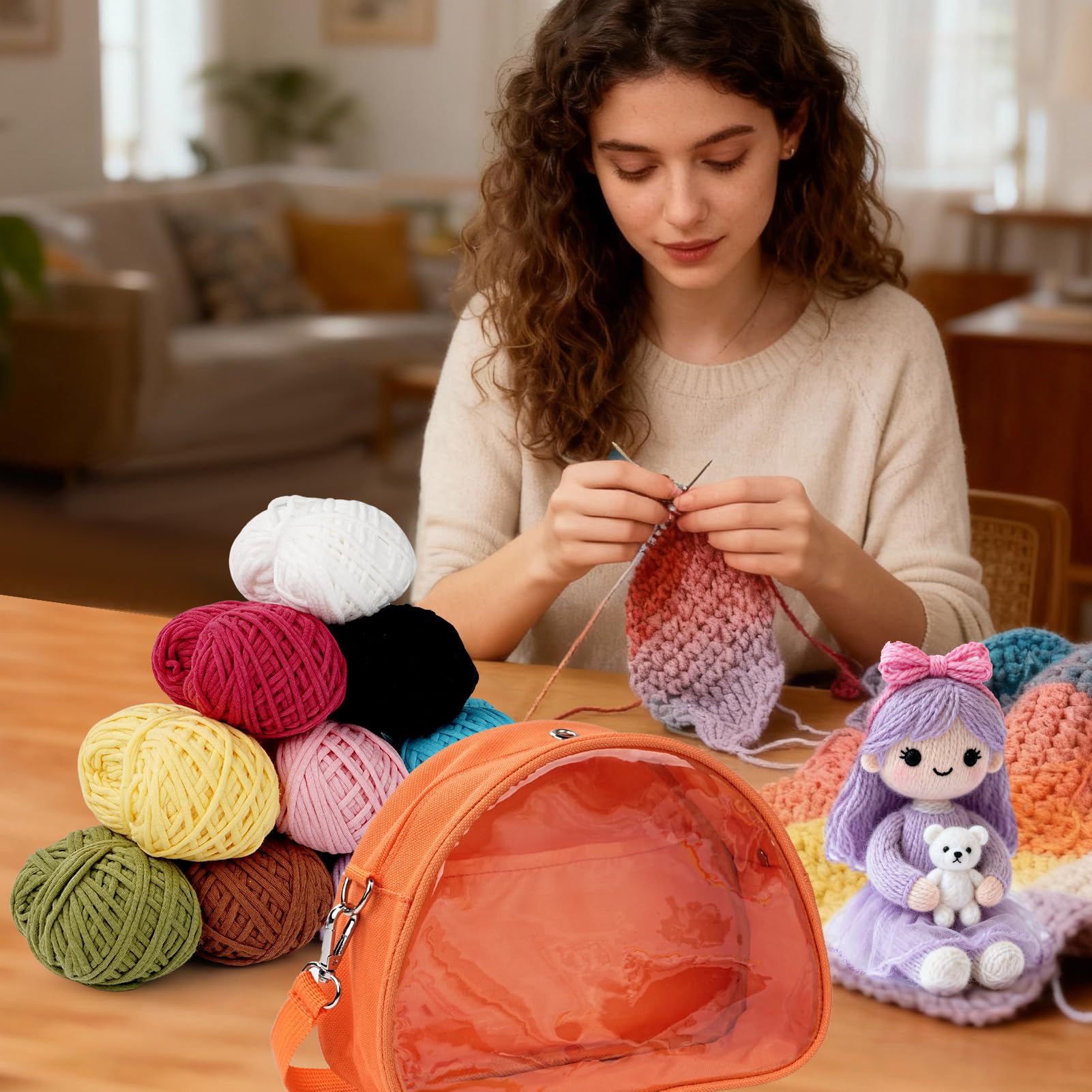 YUMILI Kit per uncinetto per principianti, set da 36 pezzi con 10 colori a tinta unita da 2 mm, uncinetti ergonomici, per adulti e bambini, per lavori fai da te