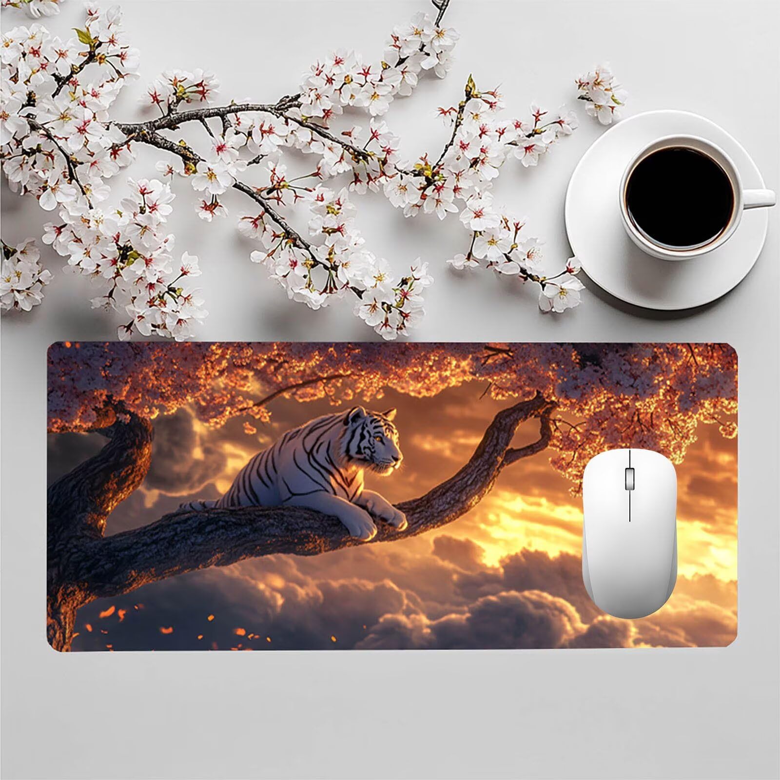 Podkładka pod mysz Drzewo, Tygrys Gaming Pad, Wodoodporna Mata Na Biurko 1400 x 600 x 3 mm Kompatybilna z bezprzewodową Myszą I Klawiaturą Bezprzewodowa Podkładka Pod Mysz Do Laptopa Prezent Dla