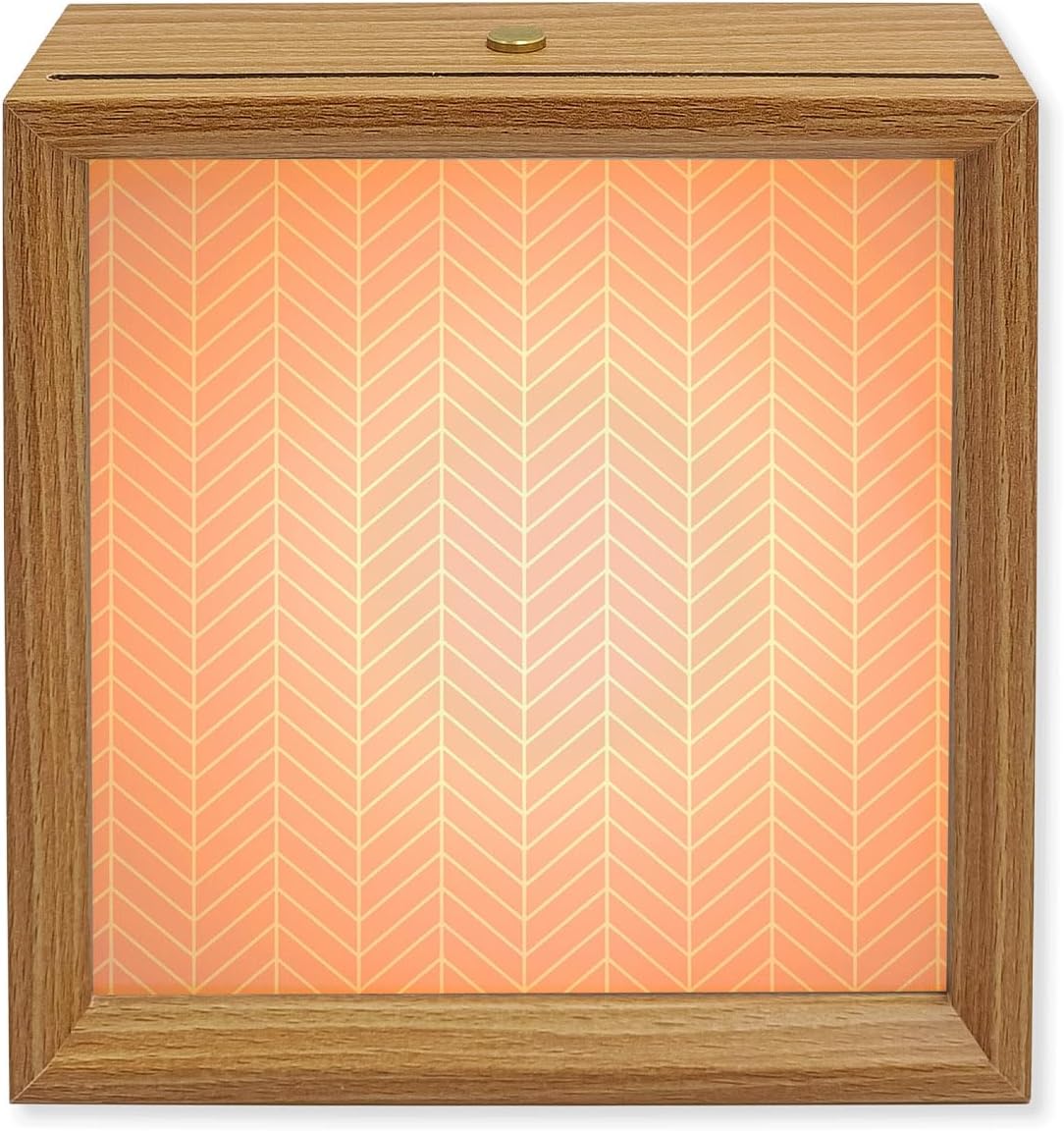 Wood Night Light Box Pink Chevron Stripes Wooden LED Night Lights with USB Rechargeable Dimmable Touch Table Light Modern Geometric Texture Wood Picture Frame Lamp for Bedside Desktop Display Decor