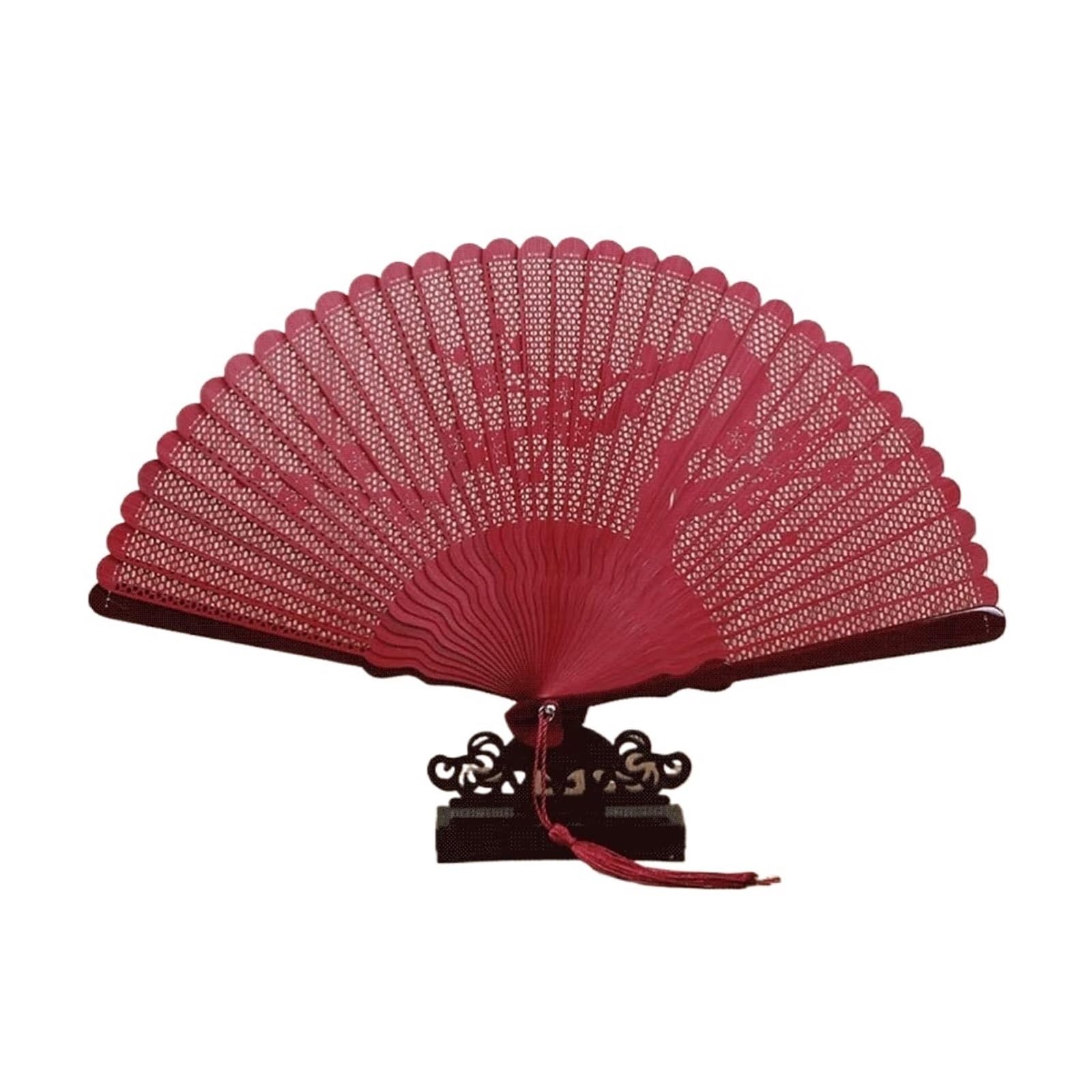 SUNMME Folding Fans Decoration Folding Fan Chinese Style Vintage Floral Folding Hand Fans Hollowed Hand Holding Fan Craft Fan for Gifts Decorative(Color:zwart Plum) (Rood Plum one size)
