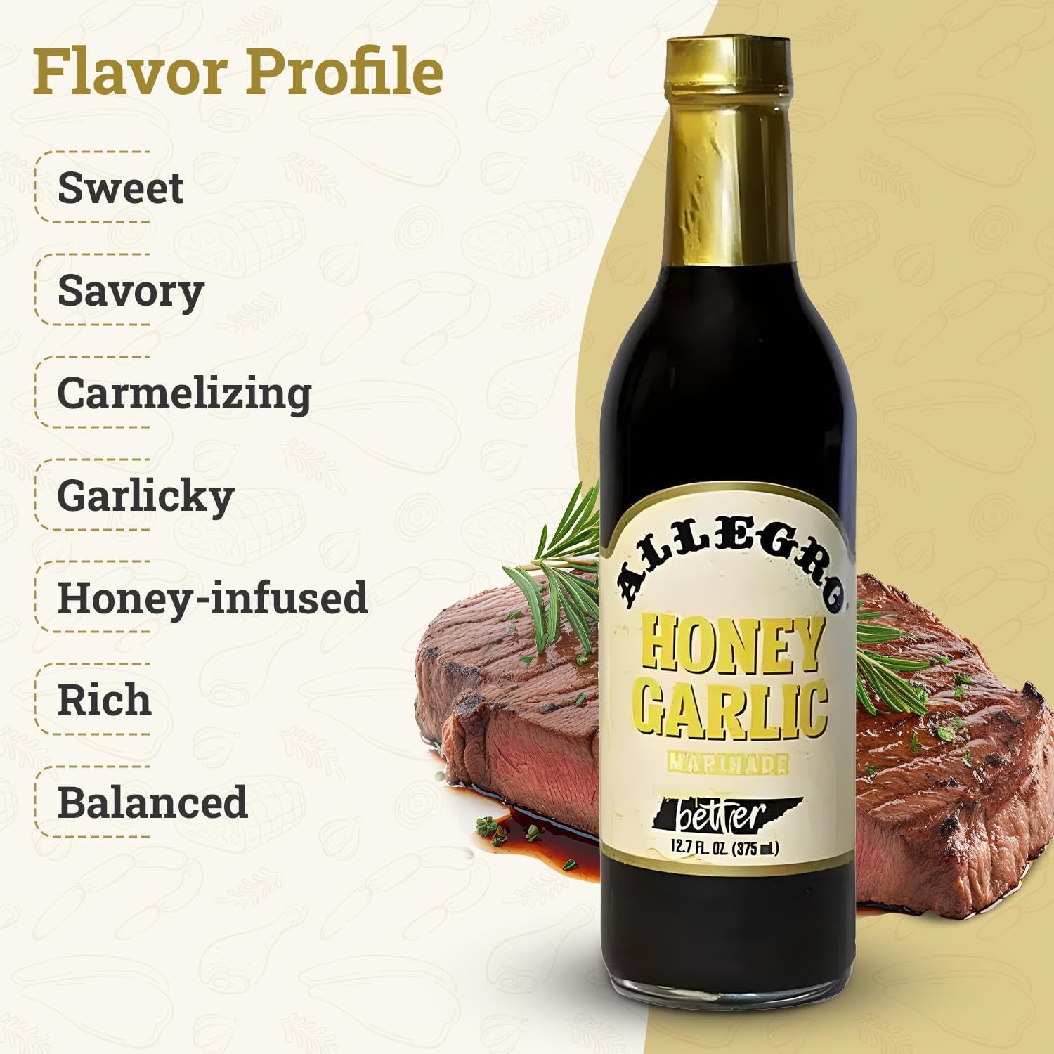 ALLEGRO - The Marinate Everything Marinades | Perfect Marinades for Meat & Veggies | Marinade for Grilling, Roasting & Cooking | Versatile, Flavorful & Easy to Use | 12.7 Oz (Pack of 4) - Honey Garlic