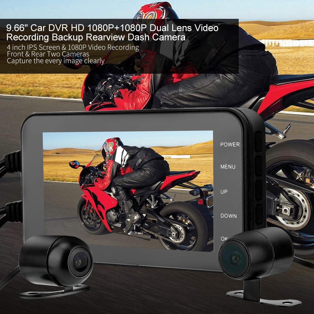 Enregistreur DVR Moto,Caméra DVR Moto Moto DVR 1080P Étanche WiFi Avant 4 Pouces et Caméra Arrière Conduite Enregistreur Vidéo Dash Cam