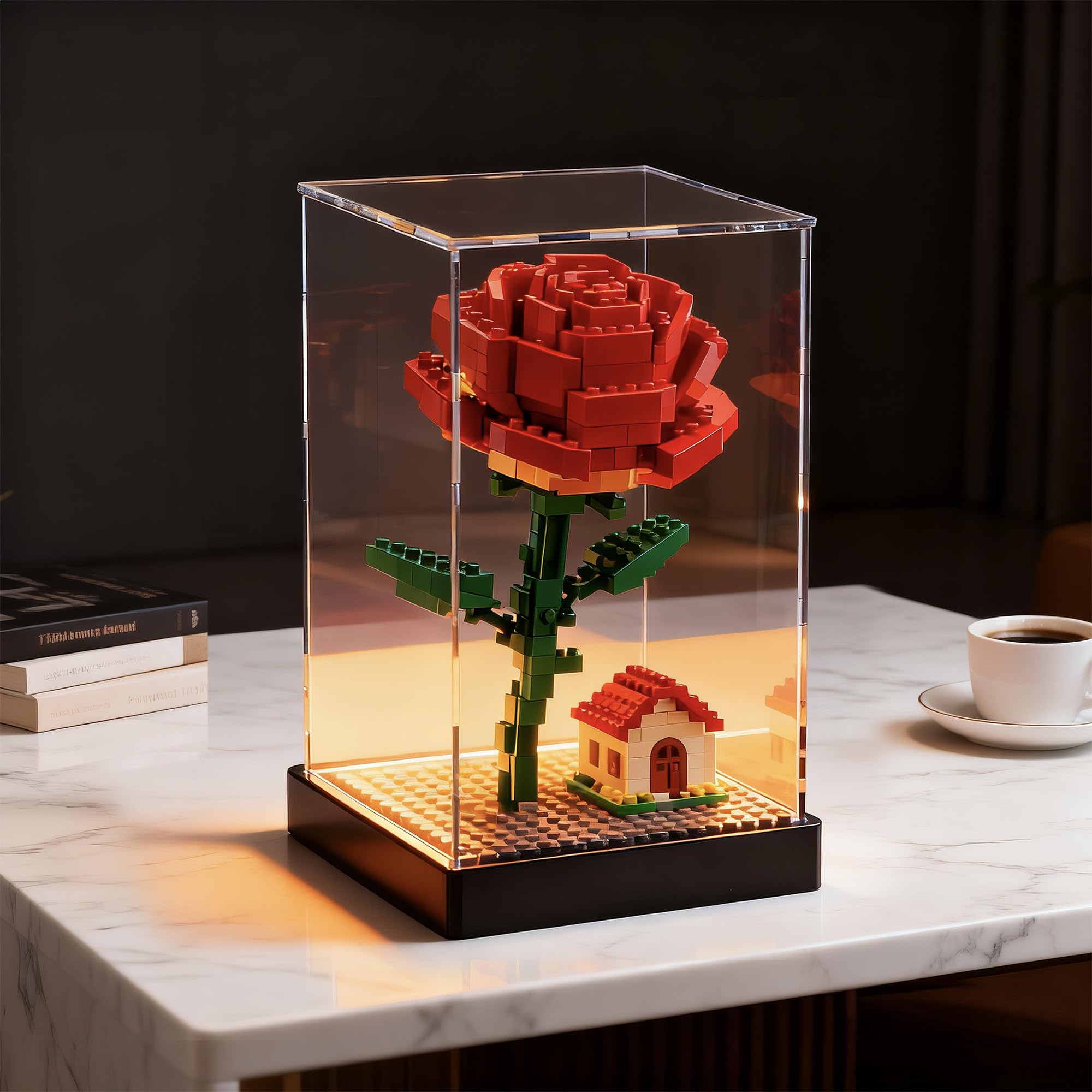 Vetrina luminosa in acrilico con luci LED RGBW, alimentazione USB con pannello interruttori e controllo app, scatola trasparente da collezione per personaggi, bambole, collezionisti e trofei, 20 x 20