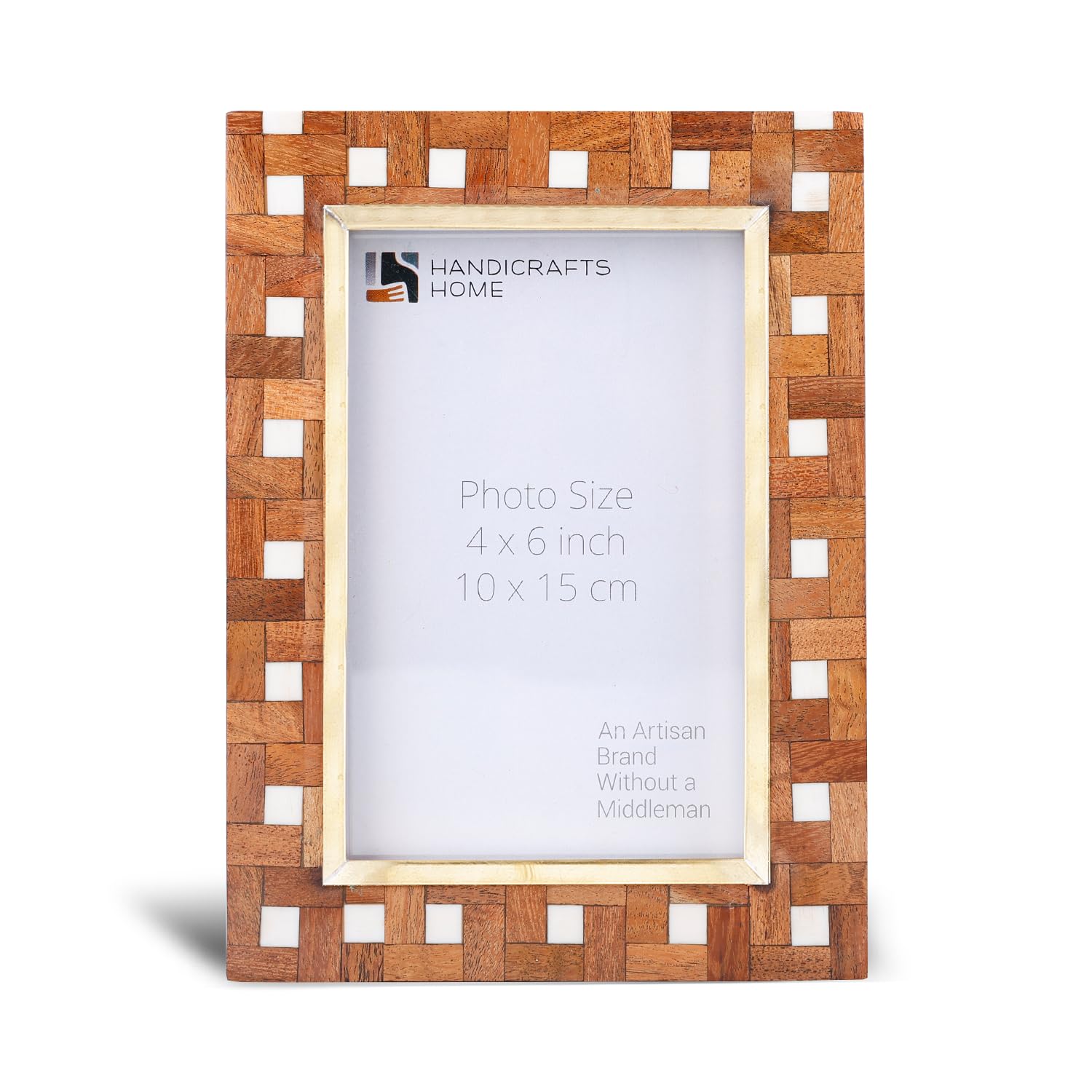 Handicrafts Home Halo Parquet Wood Picture Frame For Christmas Decor Gift, Handmade 4X6 Natural Wood Photo Frame For Wall & Tabletop, Rustic Farmhouse, Vintage & Boho Modern Home & Desk Decor