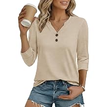 Cuptacc Blouse Womens Summer V-Neck Shirt Womens 3/4 Sleeve Henley Tops Elegant Tops Business T-Shirt Fashion Tunic