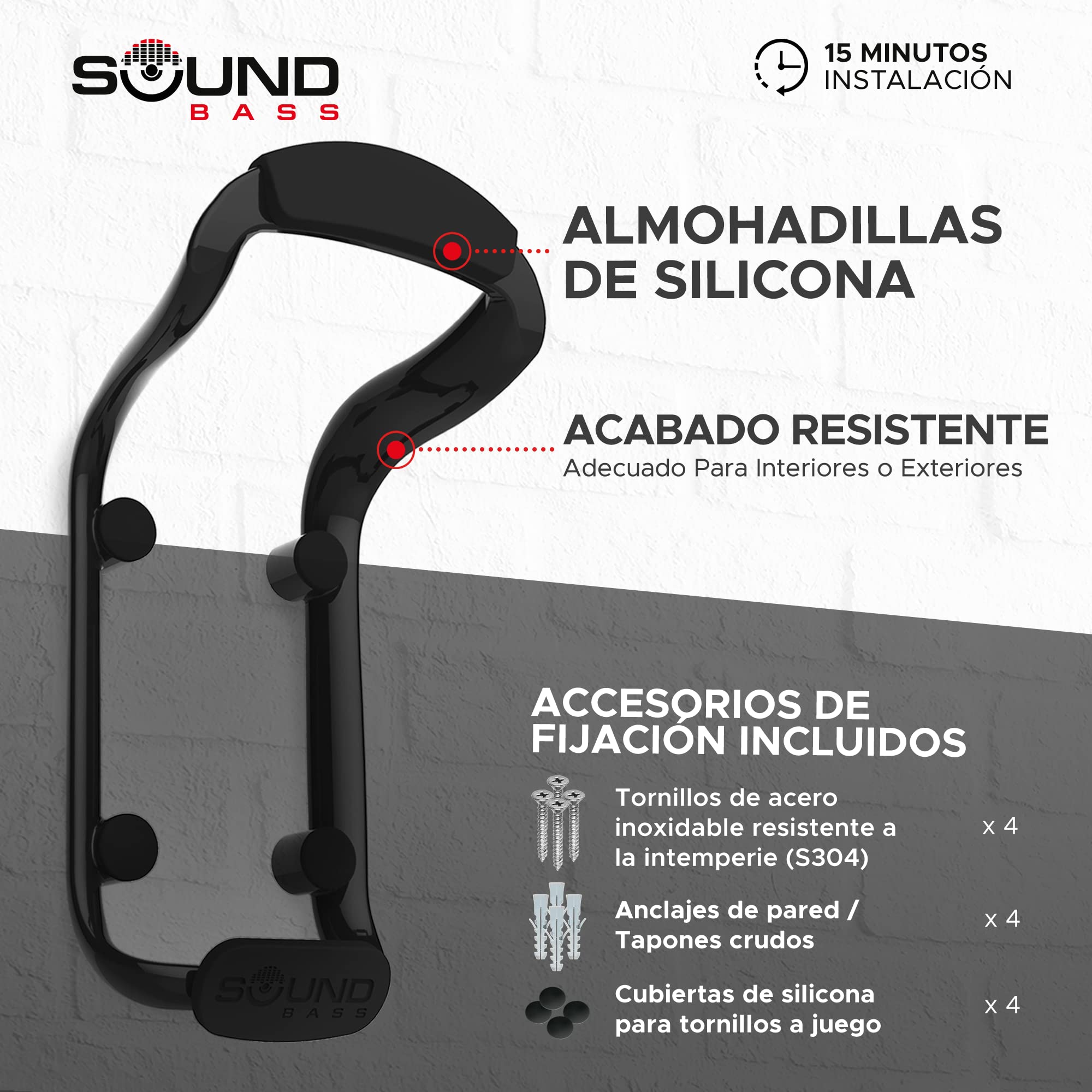 Sound Bass Move Soporte de Montaje en Pared para Altavoz, Resistente a la Intemperie, Compatible con Sonos Move Versión 1 y 2, Incluye Accesorios de Montaje, Negro