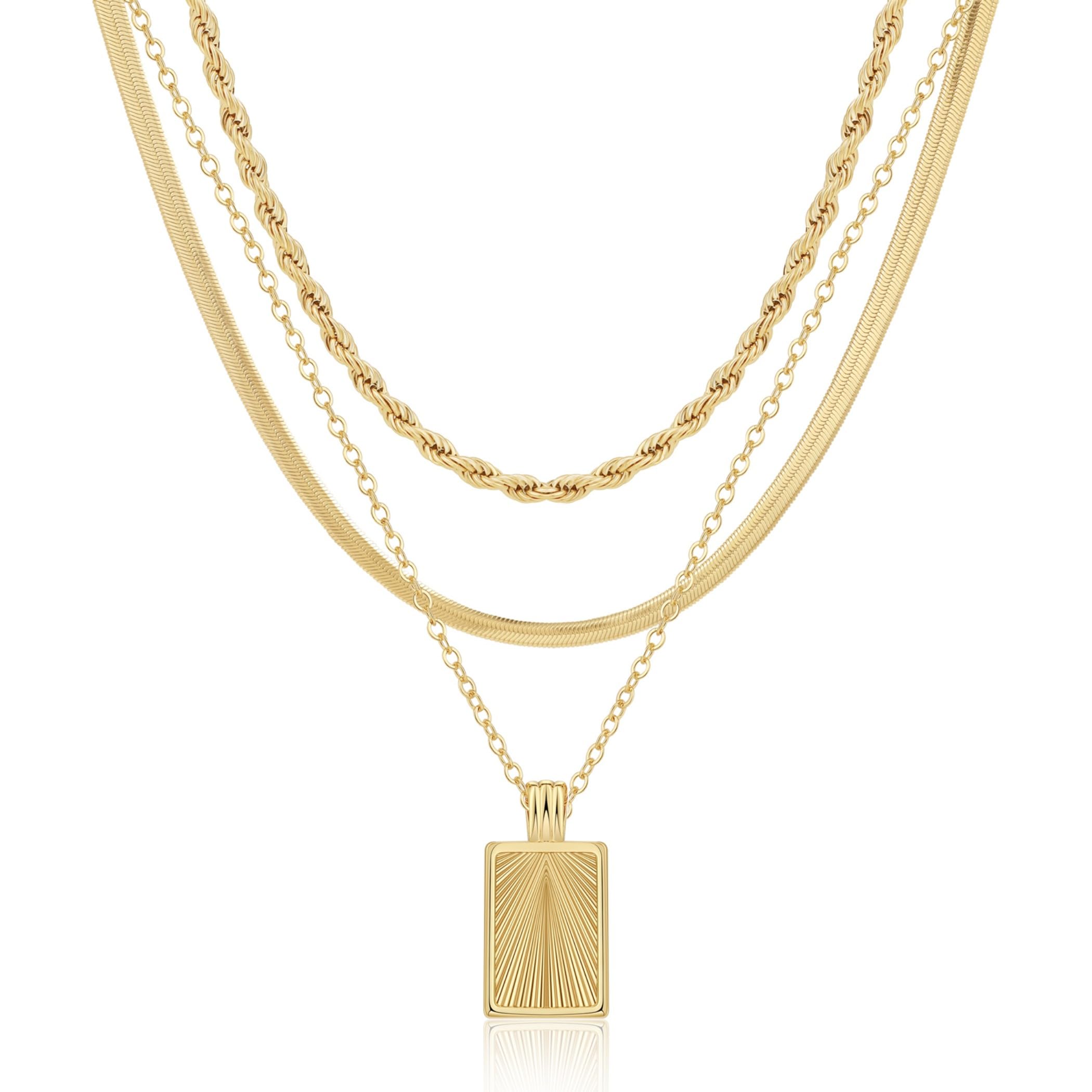 MFRYK Gold Necklaces Stack For Women,14K Gold Plated Simple Layered Choker Necklaces For Women,Stackable Multilayer Pearl Cross Disc Circle Square Pendant Cuban Herringbone Snake P image 3