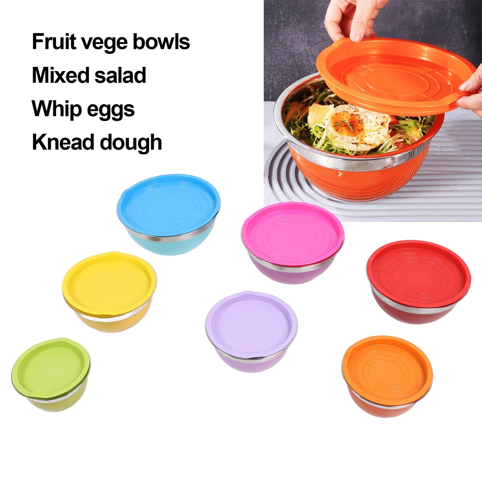 Nikou Dert Schüssel-Set aus Edelstahl, wiederverwendbarer Salatbehälter für selbstgemachtes Eis, Joghurt, Pudding, 10,7 x 4 x 5,5 cm, 2 Rührschüsseln mit Deckel, stapelbares Nesting-Design