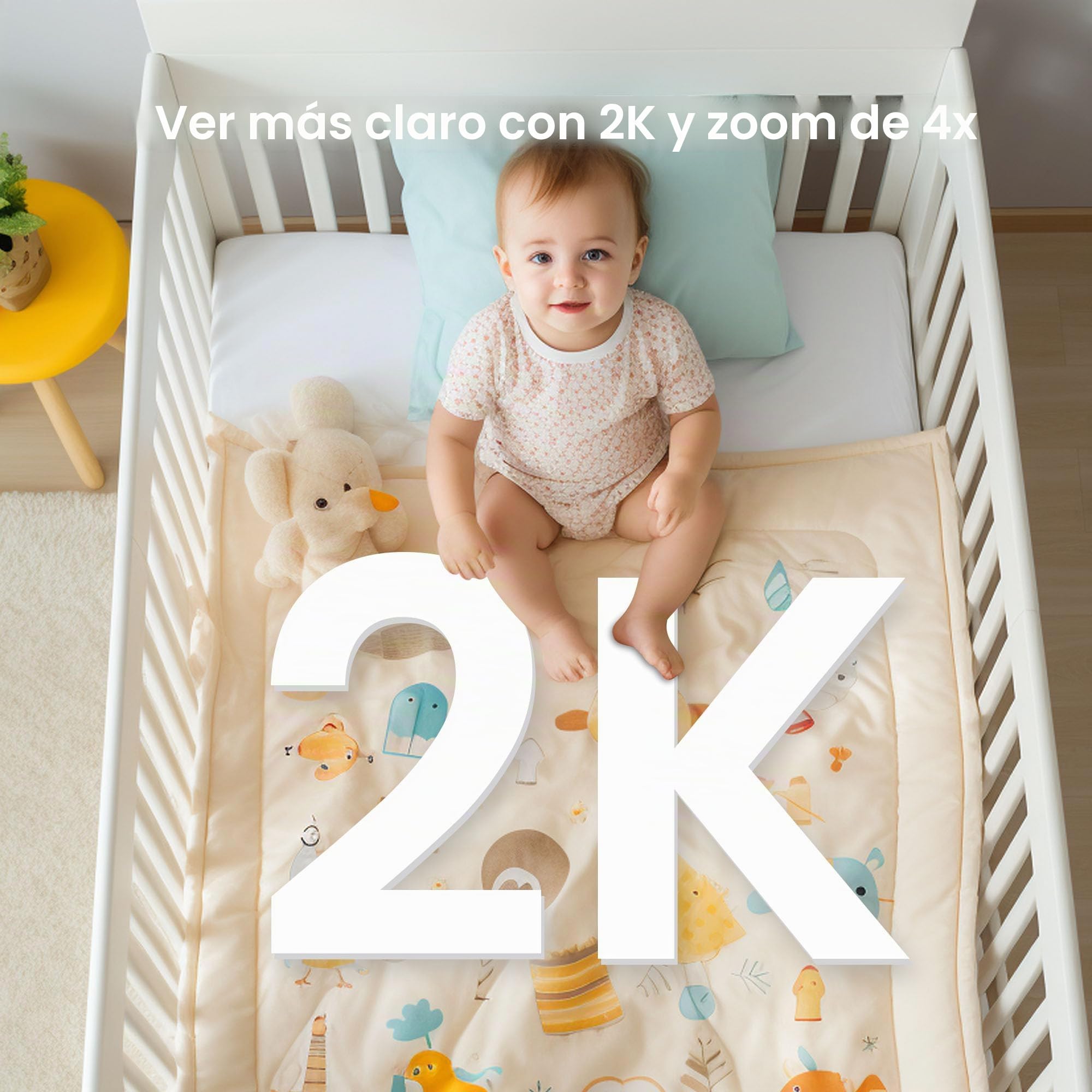 CZEview BM6 vigilabebés con cámara 2K y 4X Zoom, 5.5" HD Baby Monitor con aplicación, visión nocturna, detección de movimiento y ruido y temperatura, conversación de 2 vías, vista de 360°, música y