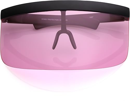 Futurista Oversize Escudo Plano Superior Color Mono Lente Gafas De Sol 6772in