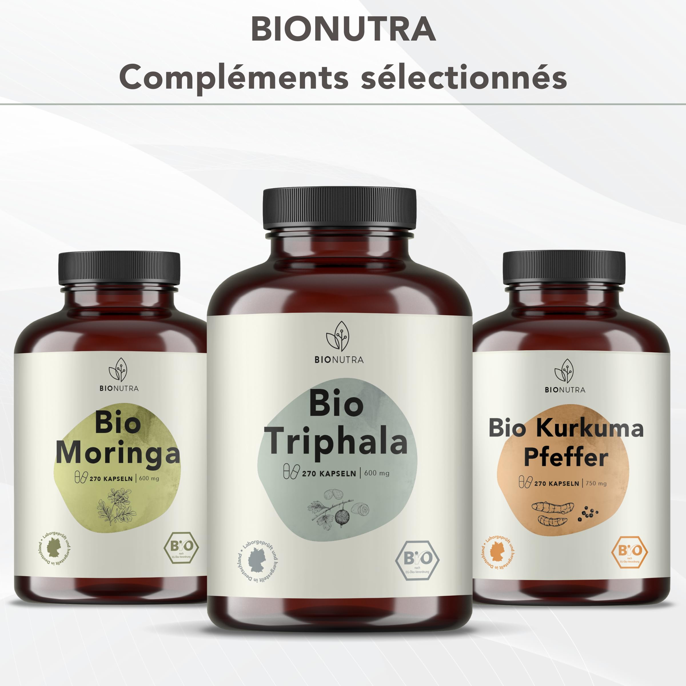 BIONUTRA® Gélules de psyllium bio hautement dosées 2250 mg/jour, 1800 mg fibres, contrôlées résidus, fabrication allemande, véganes, sans additifs, 270 pièces x 750 mg