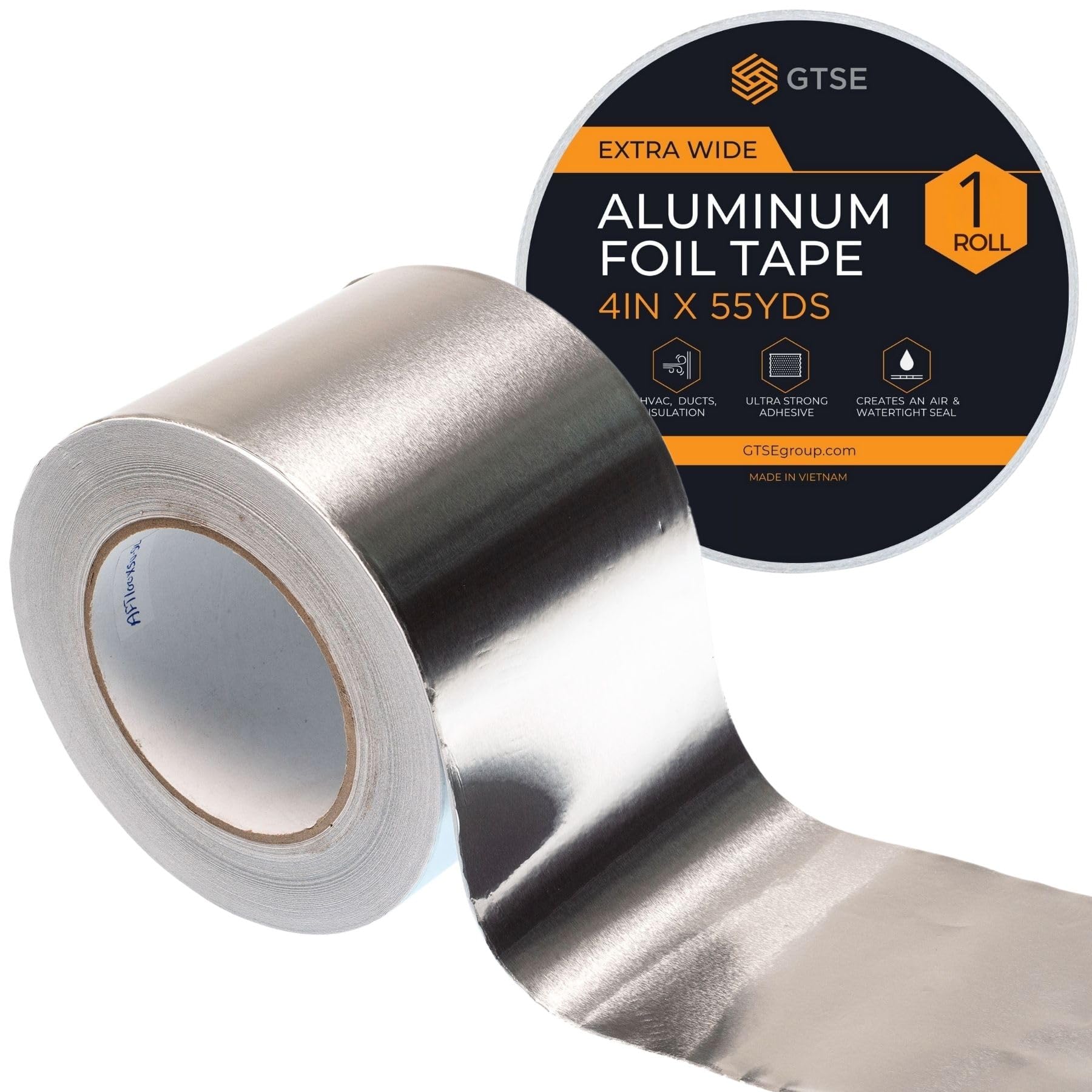 GTSE Aluminum Foil Tape, 4 inches x 55 Yards (164 ft) Wide Roll, Multi-Purpose Wide Silver Metal Tape, Ideal for HVAC, Sealing, Insulation, Patching Air Ducts, Metal Repair