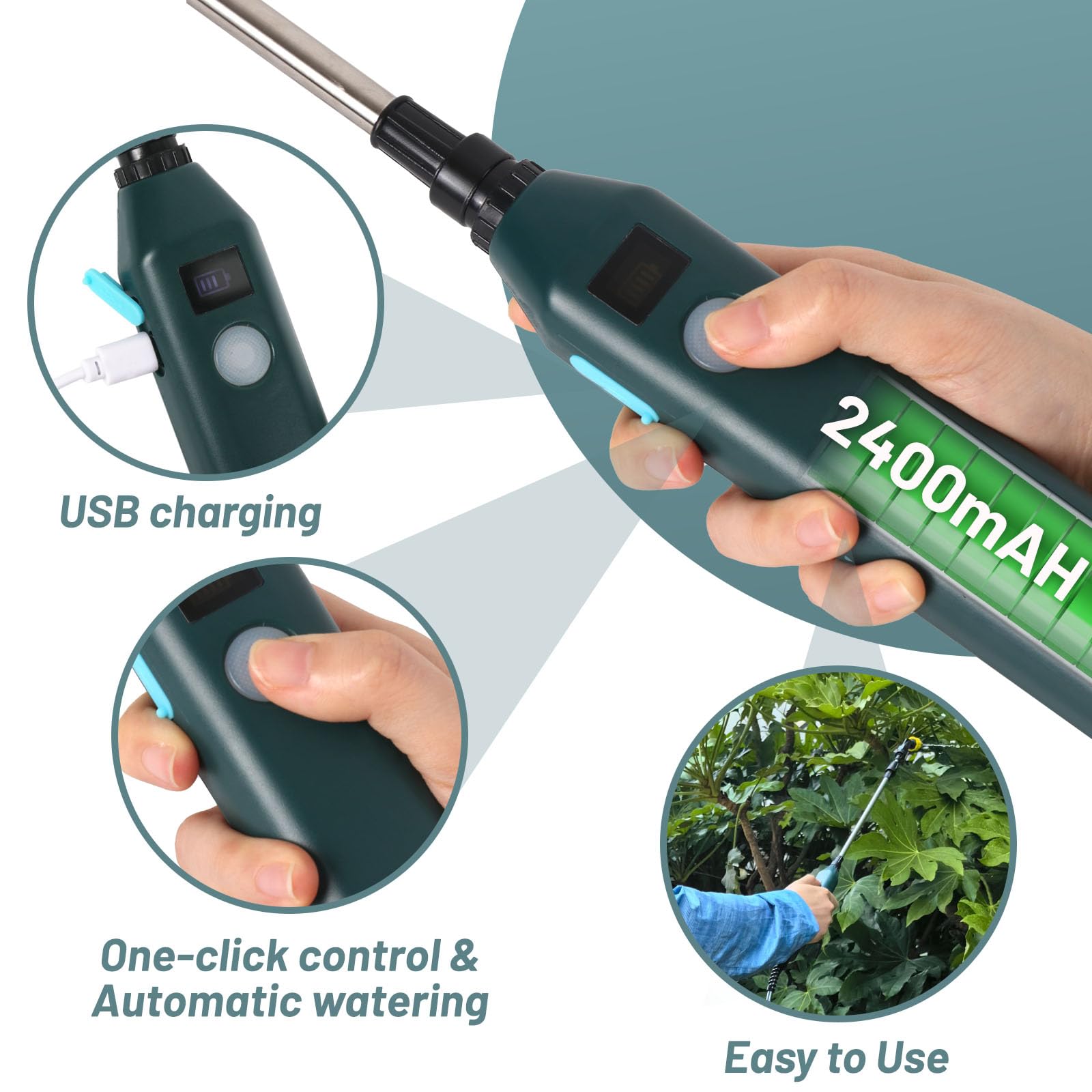 Pompa Elettrica 5L per Giardino Piante Pompa a Spalla Pompa Irroratric a Batteria USB Ricaricabile Nebulizzatore a Batteria con LCD (Verde)