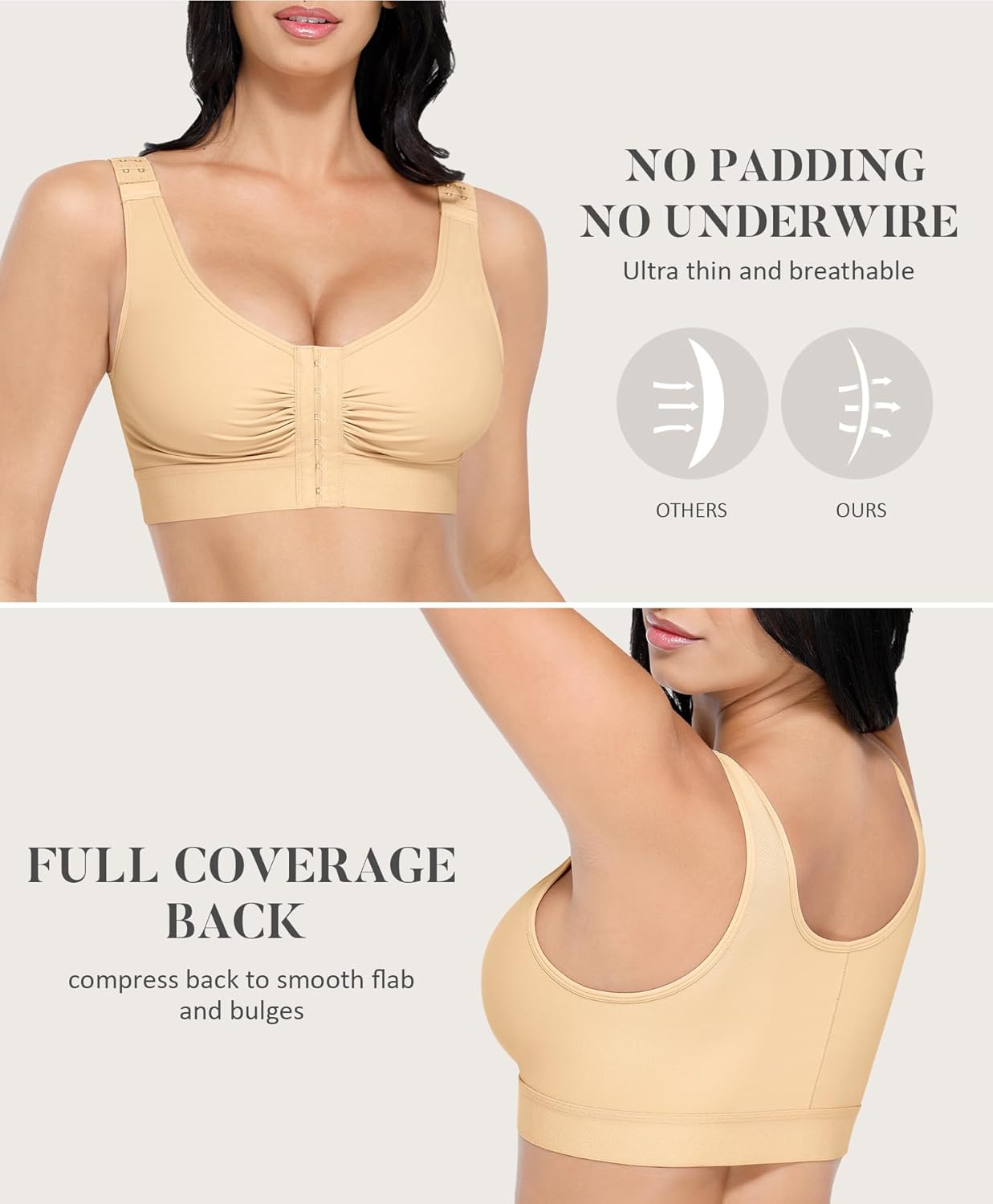 FeelinGirl Post Surgery Compression Bra for Women's Front Closure Bra with Adjustable Straps Wirefree - Image 4