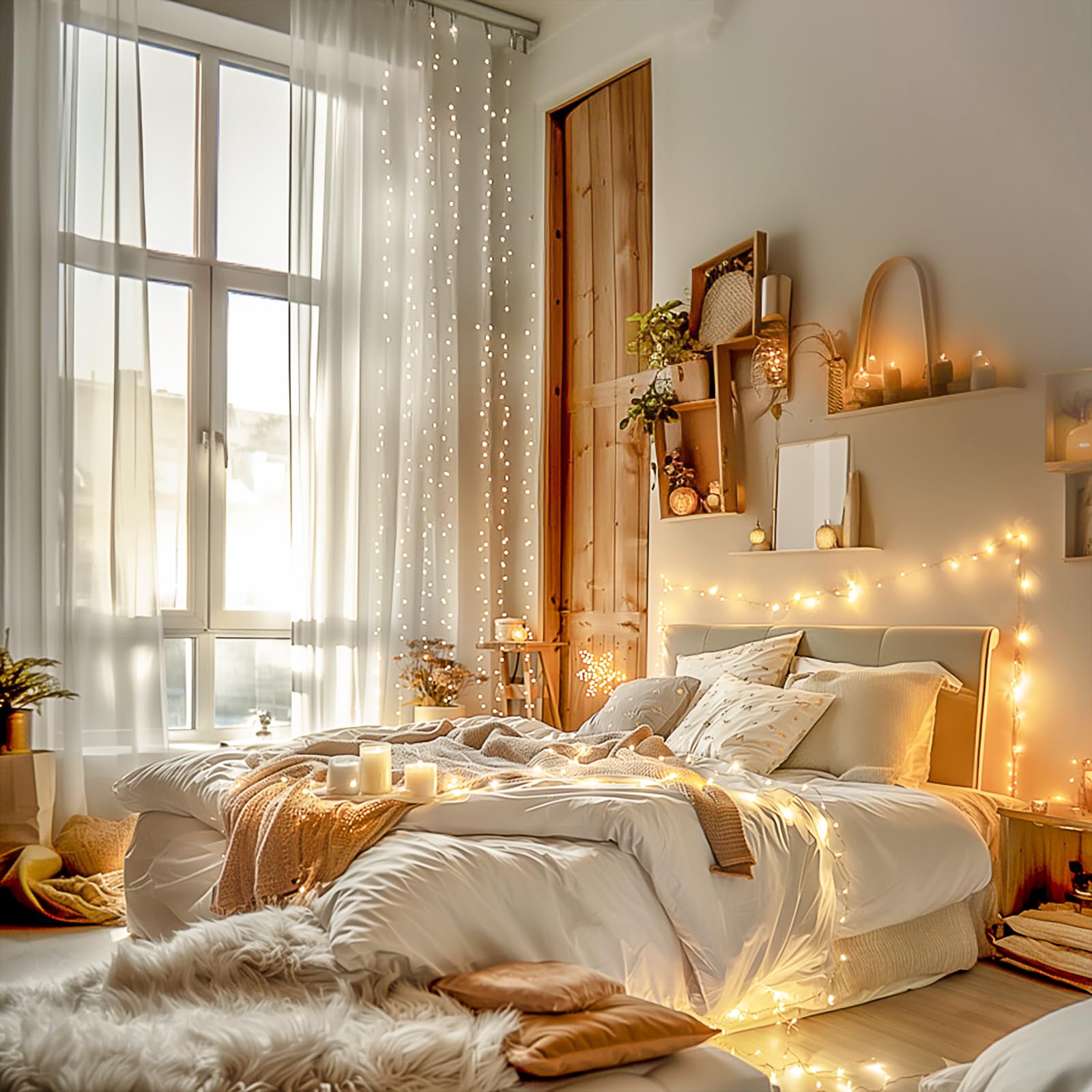 Paquete de 8 luces LED de hadas de 50 luces LED que funcionan con pilas, luces de hadas de Navidad de 16 pies, color blanco cálido, para interiores y exteriores, impermeables, para luces de hadas para