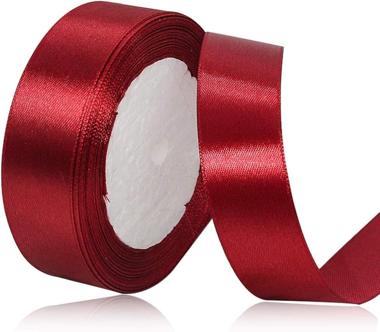 MARKQ Burgundy Satin Ribbon – [24mm x 25yd] Fabric Polyester Ribbon for Gift Wrapping, Weddings Decoration, Bows, Sewing Projects & Craft Supplies