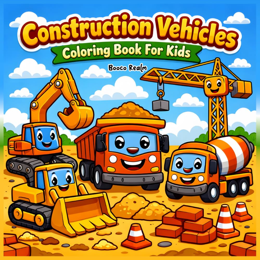 Construction Vehicles Coloring Book for Kids Ages 4–8 Fun & Easy Excavators, Dump Trucks, Cranes and Bulldozers Coloring Pages: Big Construction ... Book for Toddlers, Preschool & Young Kids