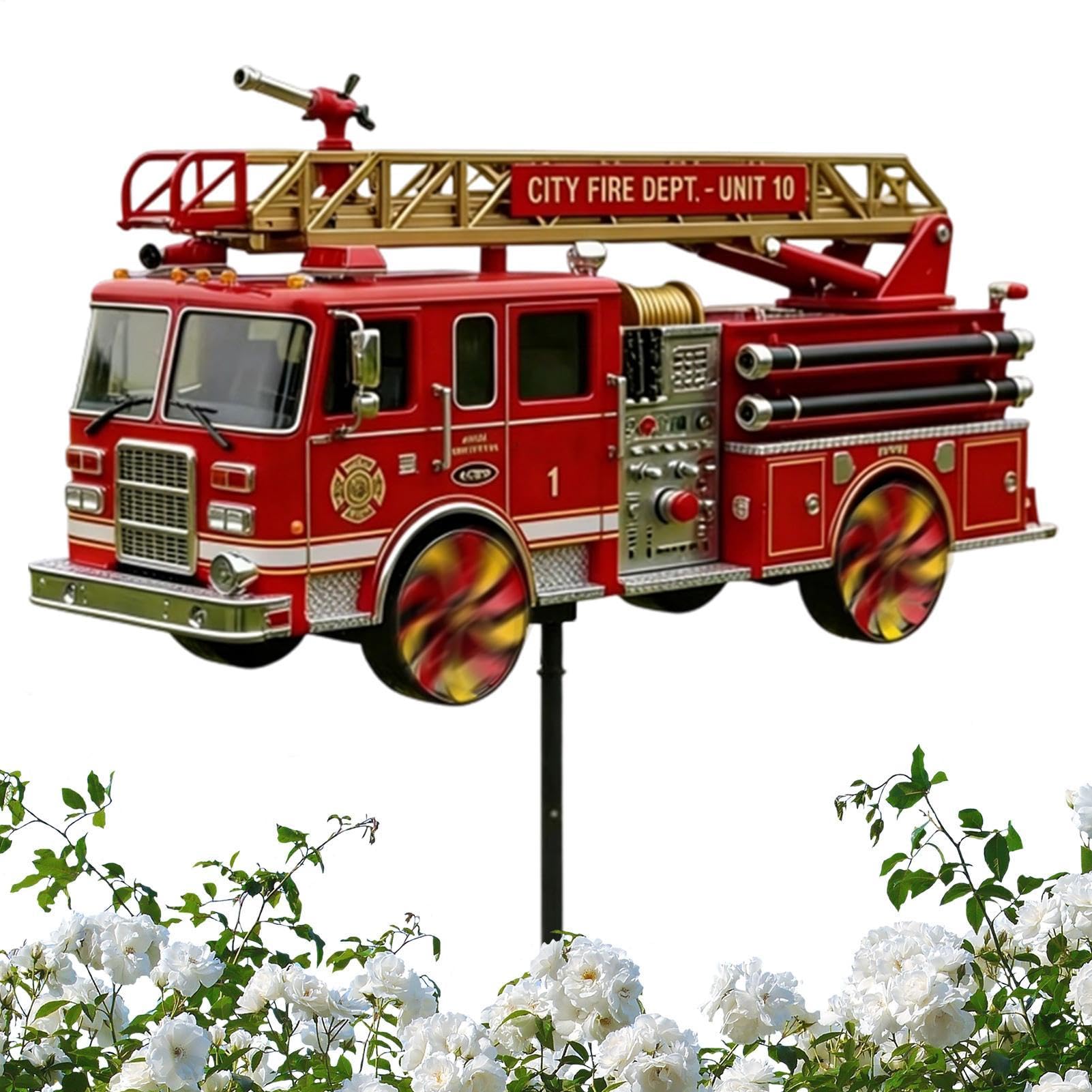 Voiture de pompier éolienne de jardin pour rompre la monotonie d'un sol ou d'un gazon