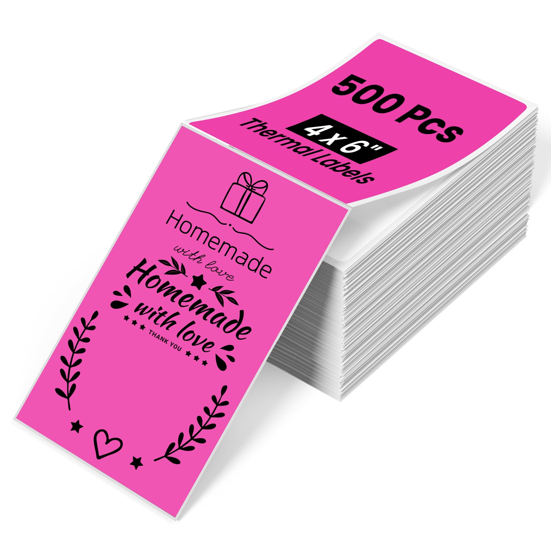 Phomemo 4 x 6 Inch (100 x 150mm) Rose Fanfold Thermal Shipping Labels, Self-Adhesive Direct Thermal Labels, Compatible with Royal Mail, DPD, Hermes, Amazon, Shopify, Etsy, UPS, FedEx, 500 Sheets