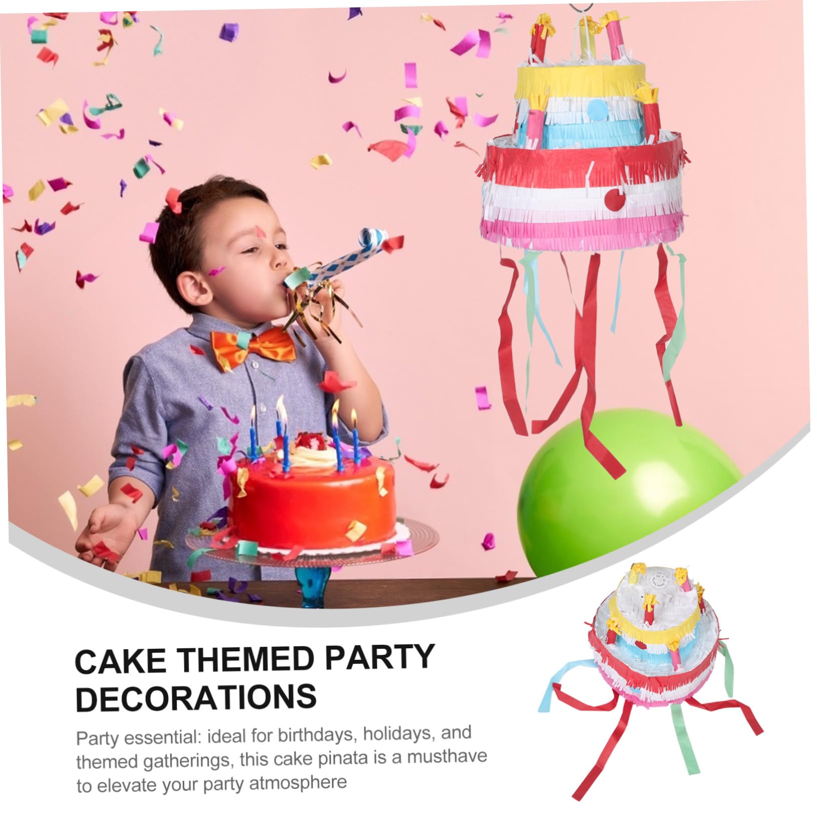 Toyvian Piñata de Pastel de Cumpleaños Grande Tonos Pastel para Fiestas Infantiles y Decoraciones de Cumpleaños Mexicanas Divertido Dulces y Confeti para Fiestas de Verano