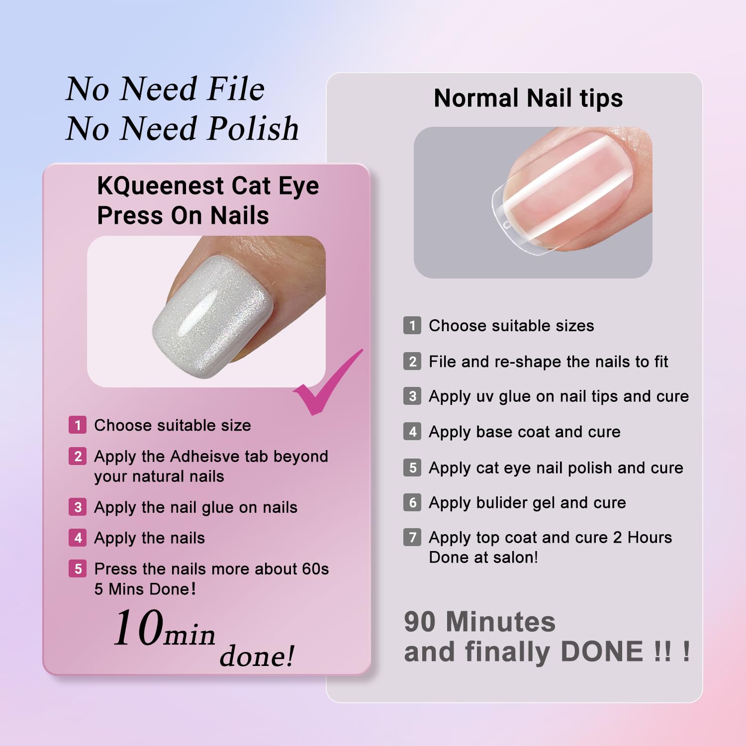 White Cat Eye False Nails Glitter, SXVME Press on Nails Short Square, Sparkly Shiny Fake Nails With Design - Image 4