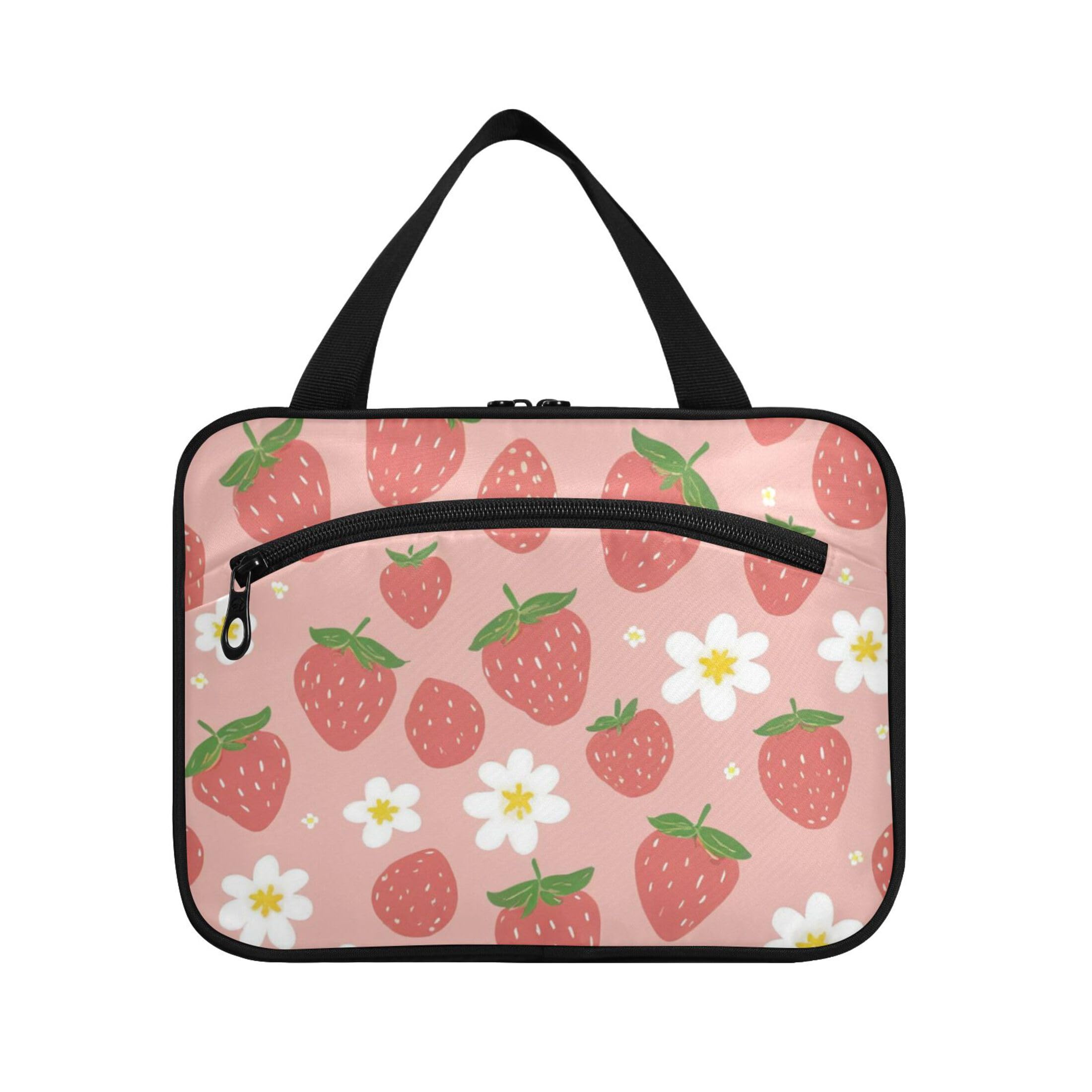VEKELEE Flowers and Strawberries Travel Toiletry Bag for Women & men Hanging Portable Toiletry Bag Large Capacity Travel Bag for Hold Cosmetics Skin