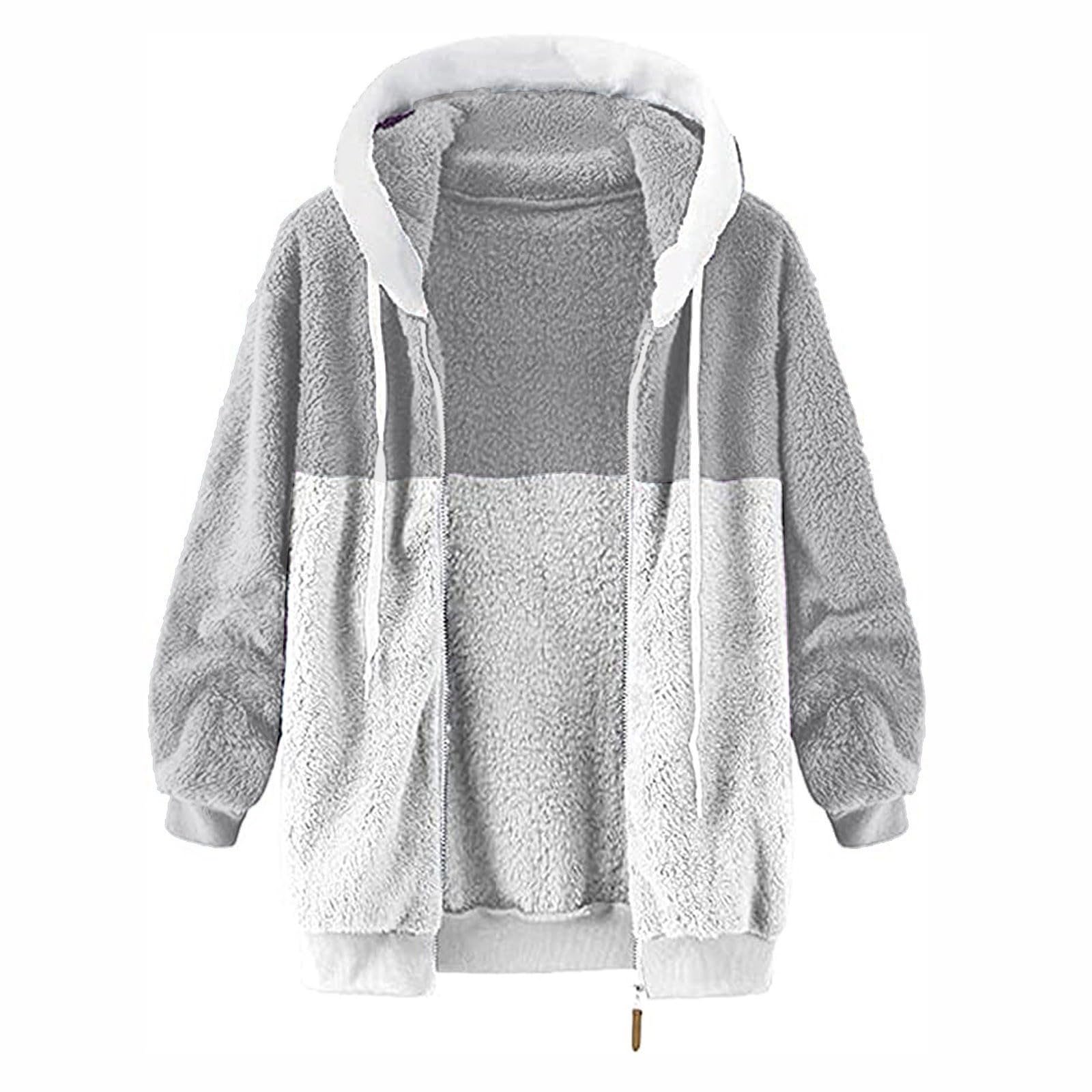 Generico Sudaderas Largas Algodón Mujer con Cremallera Sin Capucha - Top Blanco Mujer Elegante Oversize Hoodie Ligero Moda Térmica Felpa Suave con Bolsillos Cómodos Ropa Otoño Casa Al Aire Libre