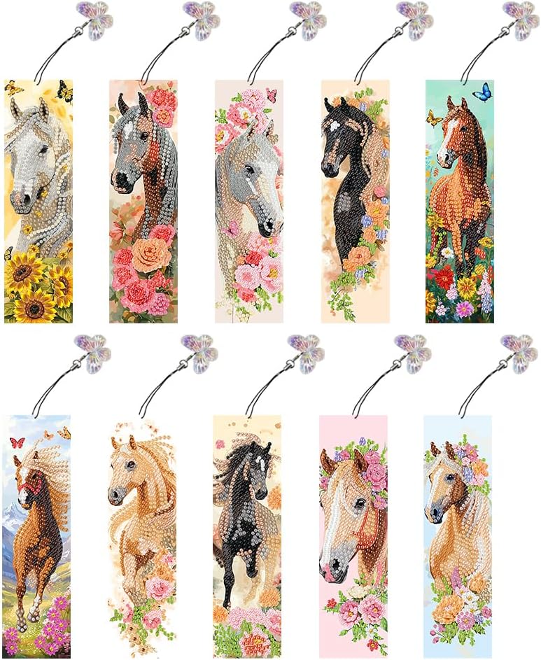 Diamond Art Bookmarks, 10Pcs Diamond Painting Bookmarks Kits for Women, DIY Diamond Art Kits for Adults Arts Craft - Horse
