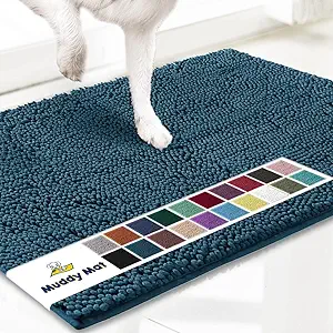 Muddy Mat® Shown on TV – Super Absorbent Door Mat Indoor, Microfiber Quick Dry Chenille Entryway Rug, Non-Slip Front Door Mat, Indoor Mats for Entryway, Machine Washable Pet Rug, Atlantic Blue 24"x36"