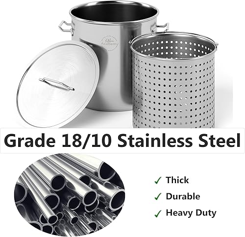 Miniatura 3 de Kitchen Academy - Olla de acero inoxidable de 53 cuartos de galón con cesta coladora, ollas grandes plateadas, olla comercial con tapa para