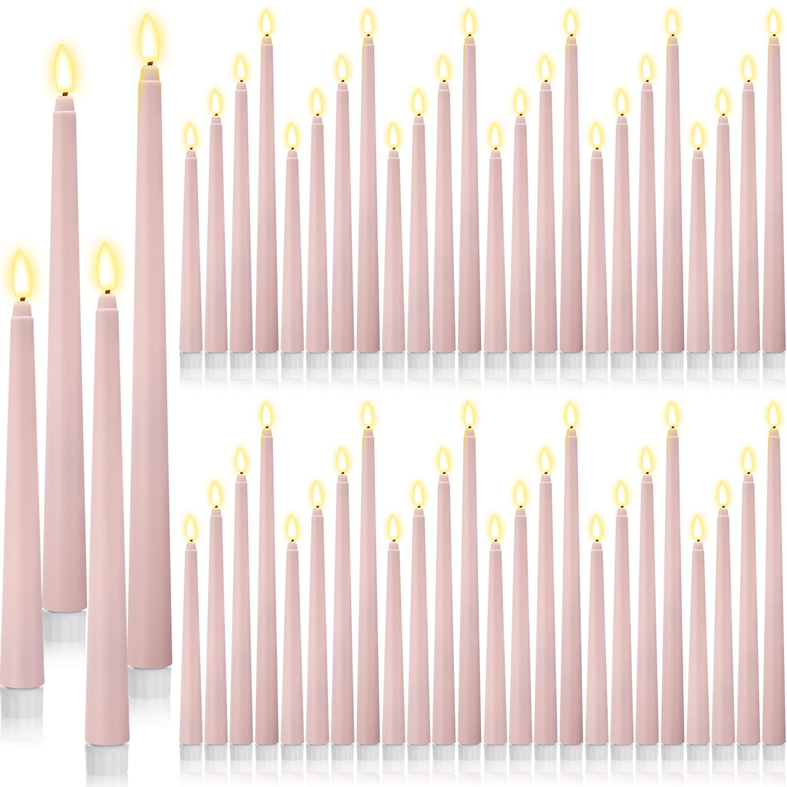 Photo 1 of Rossesay 48 Pcs Flameless LED Taper Candles Battery Operated Candles 4 Sizes of 8.5'', 9.65'', 10.83'', 12.8'' Flameless Candlesticks Flickering for Halloween Christmas Church Wedding(Dusty Pink)