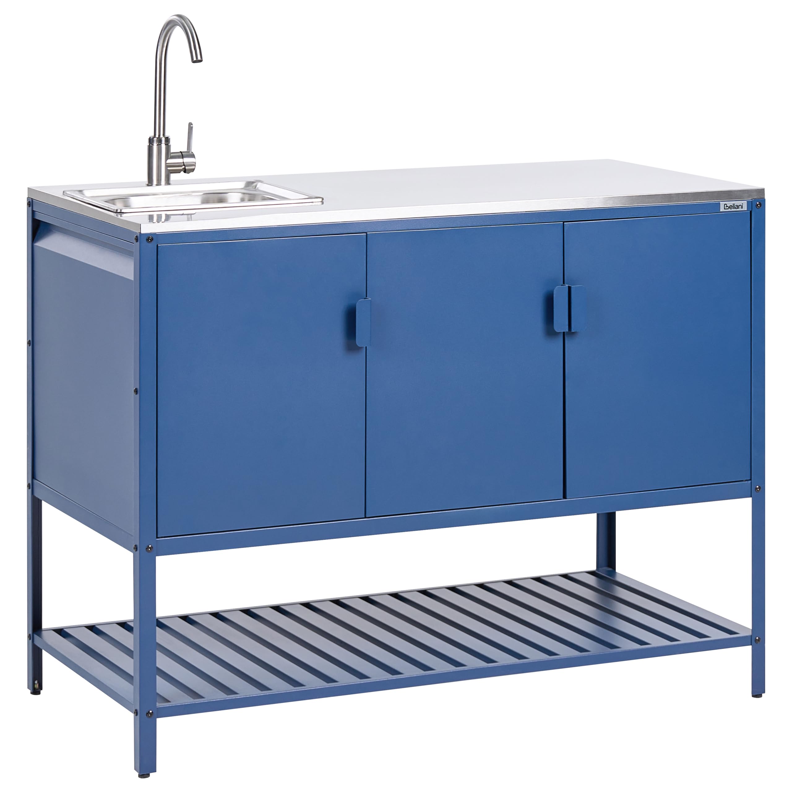 Beliani Conjunto de 2 armarios de Cocina Exterior de Acero 3 Puertas encimera de Acero Inoxidable jardín Azul con Fregadero Maenza