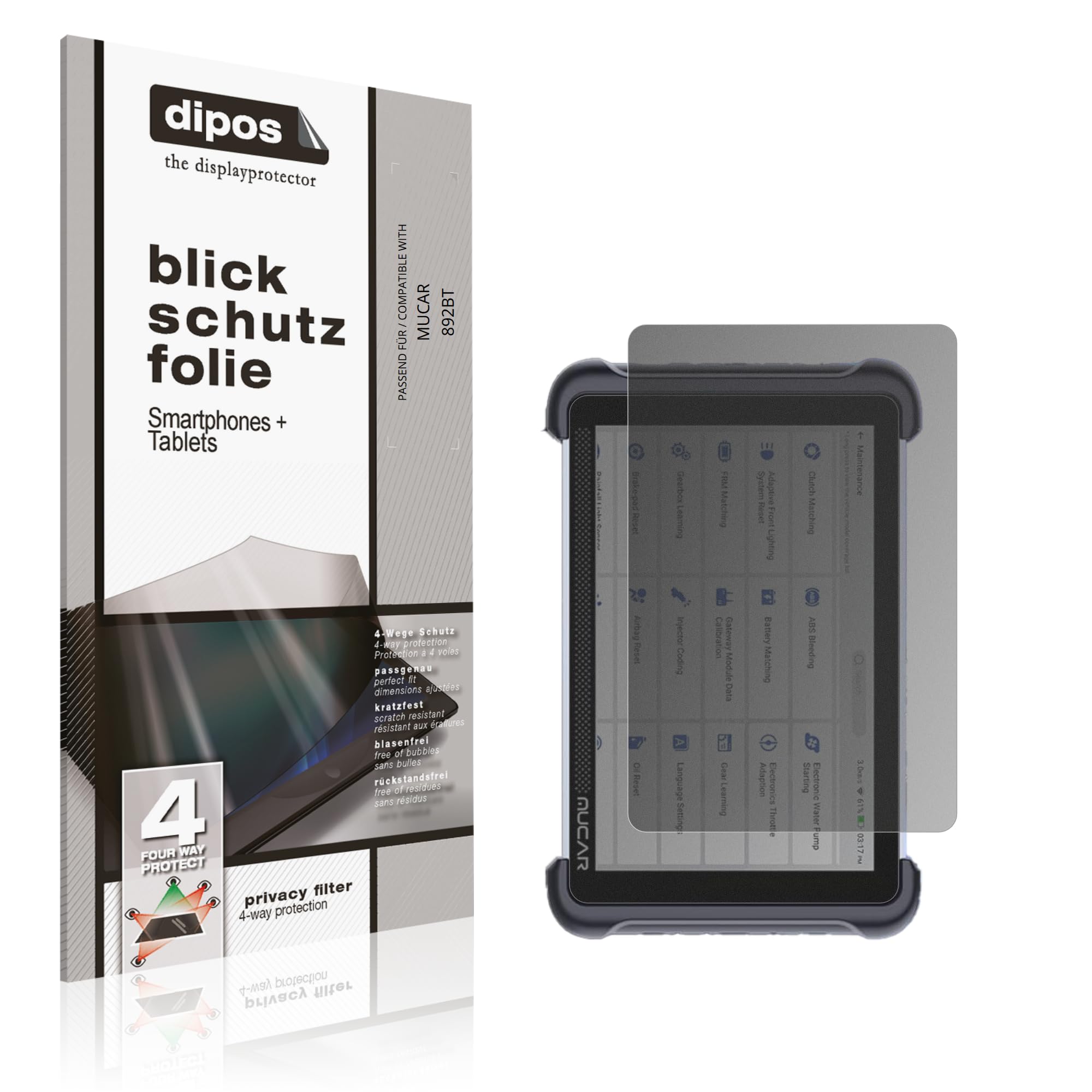 dipos Protector de Pantalla Antiespía para MUCAR 892BT | Película protectora mate, filtro de privacidad 4 vías, ajuste perfecto, antiarañazos, sin burbujas, autoadhesivo