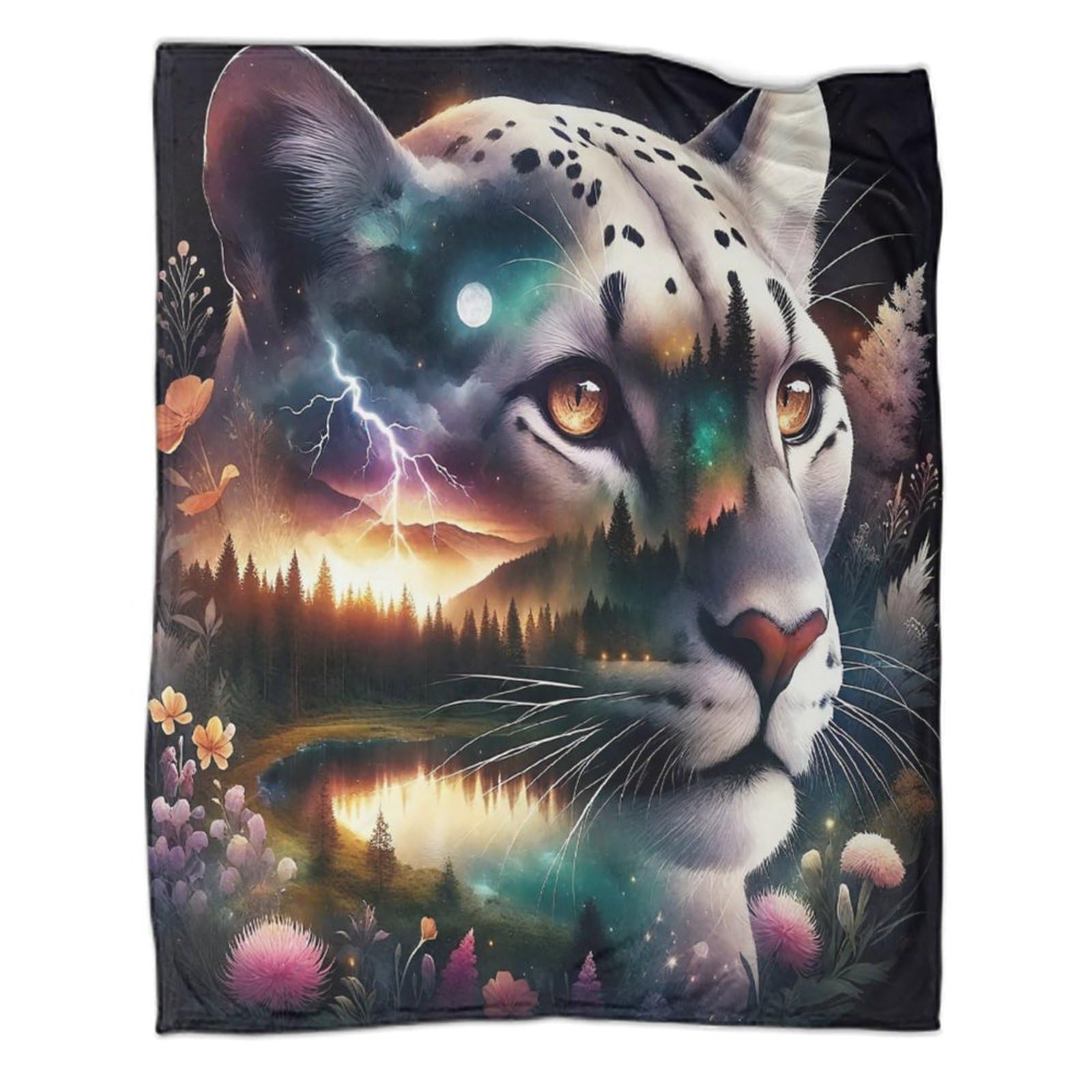 Couverture flanelle forêt et panthère pour voyage et camping