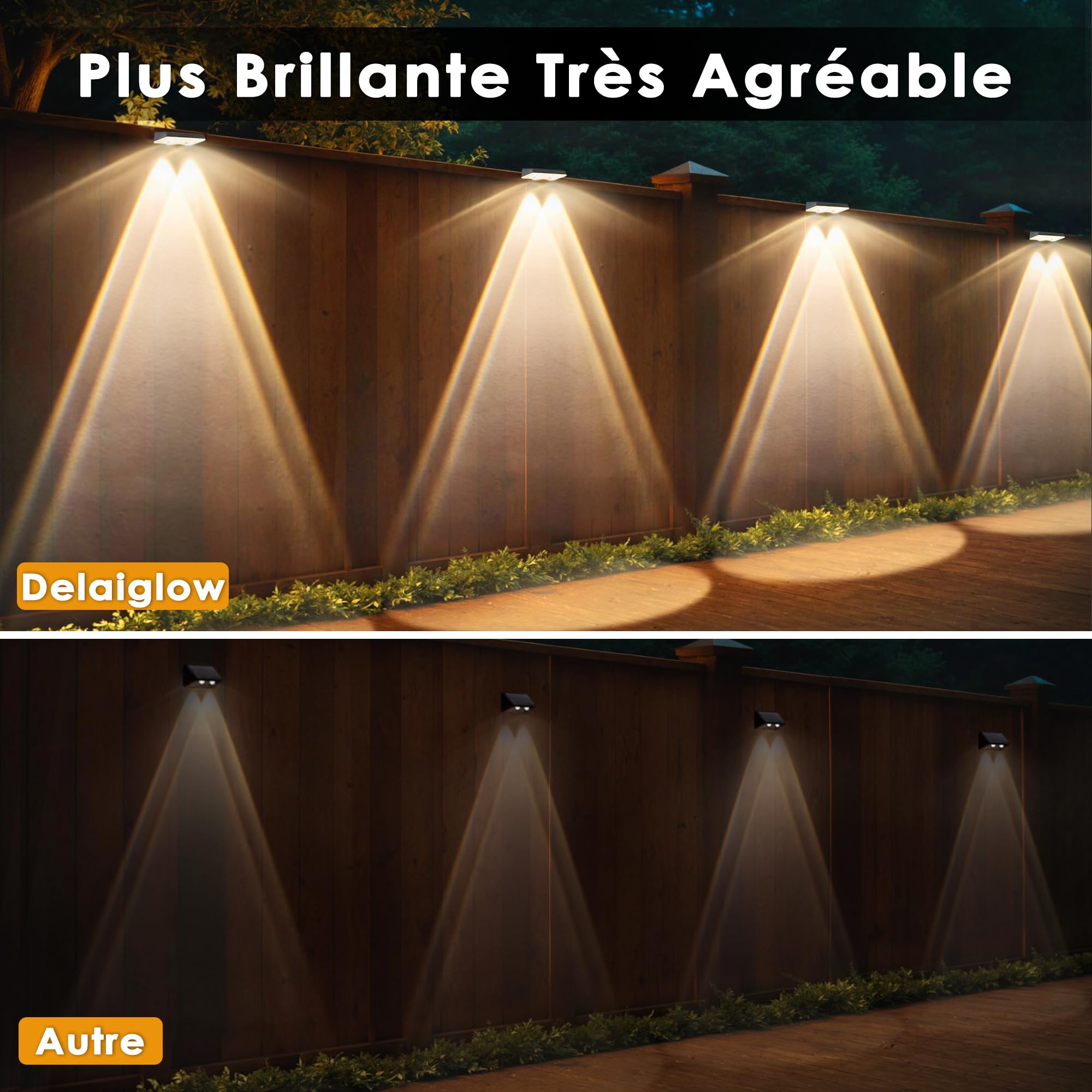 Applique Murale Extérieur Solaire Étanche IP67, 8 Unité Lumiere Solaire Exterieur Blanc avec 3 Modes Lampe Solaire Exterieur Puissante pour Cour, Jardin et Clôture