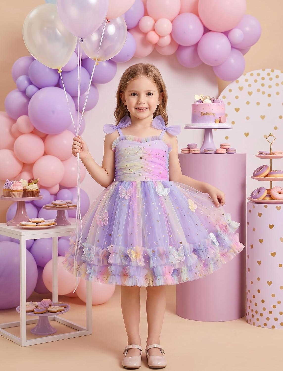 IMEKIS Toddler Baby Girls Birthday Dress Rainbow Confetti Dots Tiered Tulle Dress Cake Smash Photo Shoot Outfit 1-6T