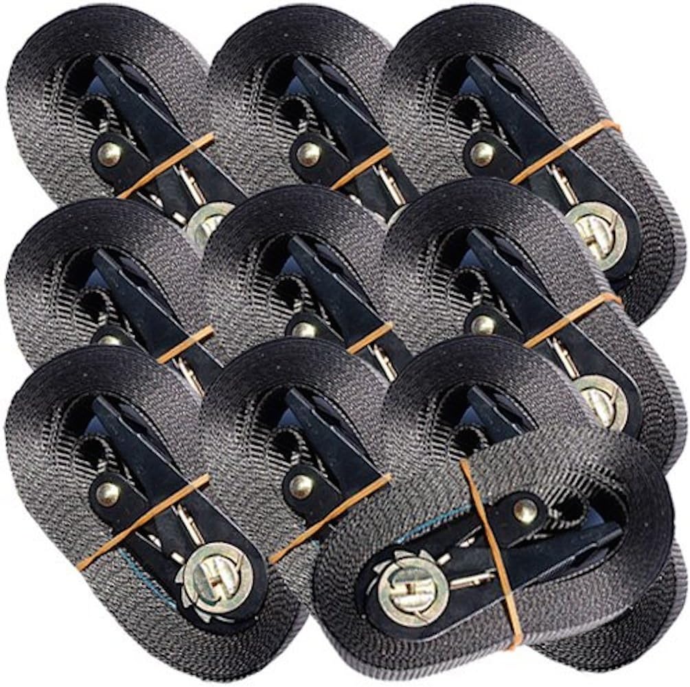 10 Black Tie Down Straps with Ratchet 800 Kg 4 Metres EN12195-2