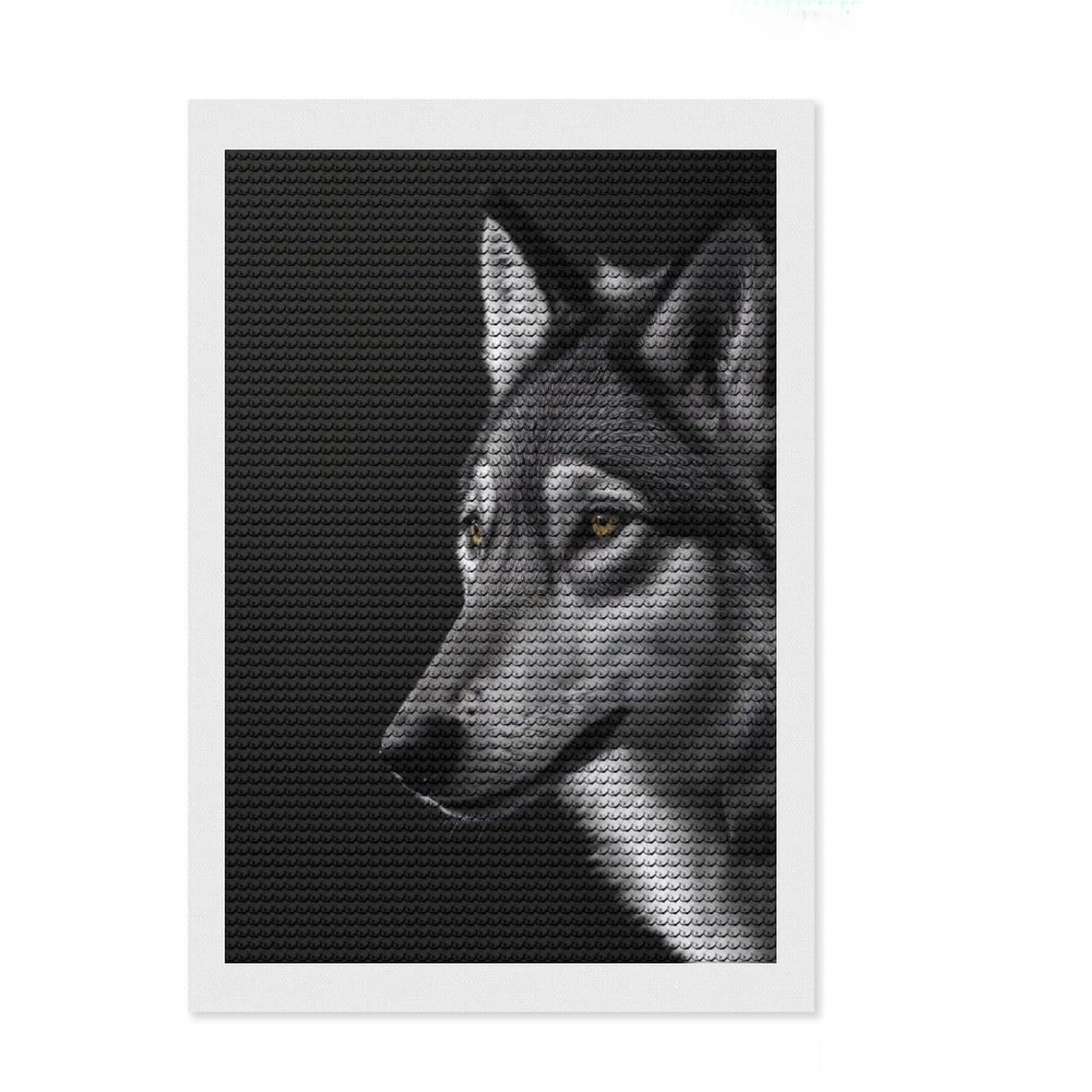 Junmoney Wolf Black and White Diamond Art Kit 8"x12", for Women, Full Kit Included, Boho Decor, Birthday Gift, Creative Leisure Activity