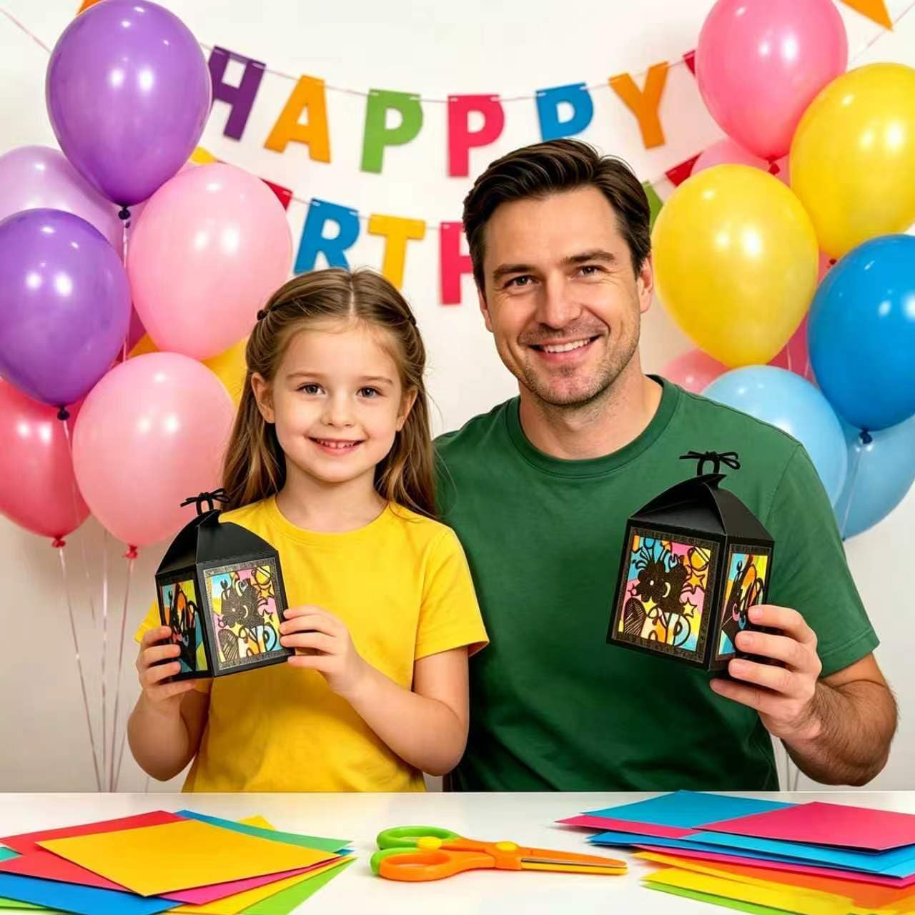 Jengaer 16 Sets Father's Day Tissue Paper Lanterns Craft Kits,Dad Pattern Religious Father's Day Lanterns Craft Hanging Ornament DIY Supplies for Father's Day,Church,Home Activity School Crafts